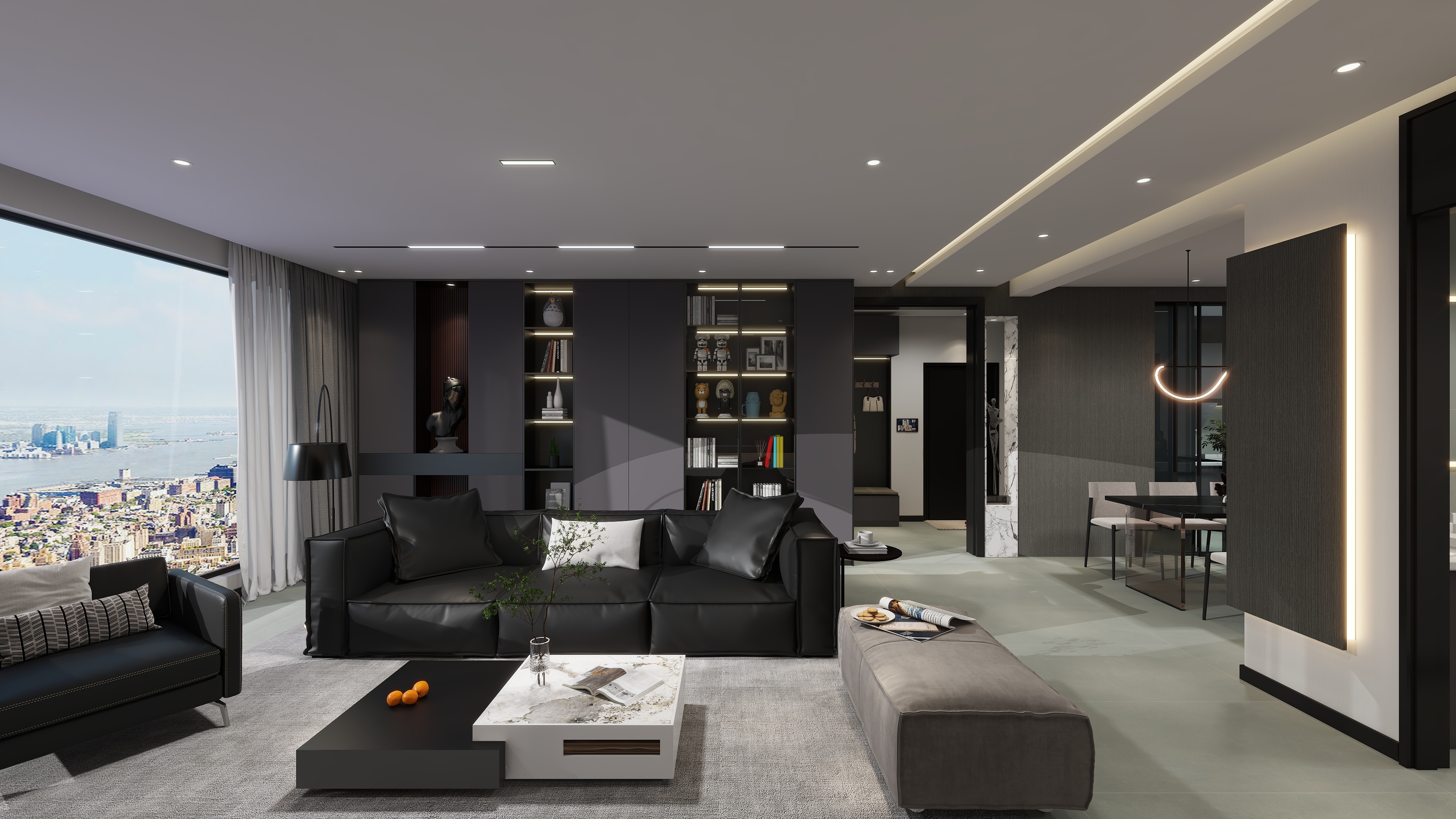 HT设计HT-盘锦市135平，黑白灰-装修设计方案