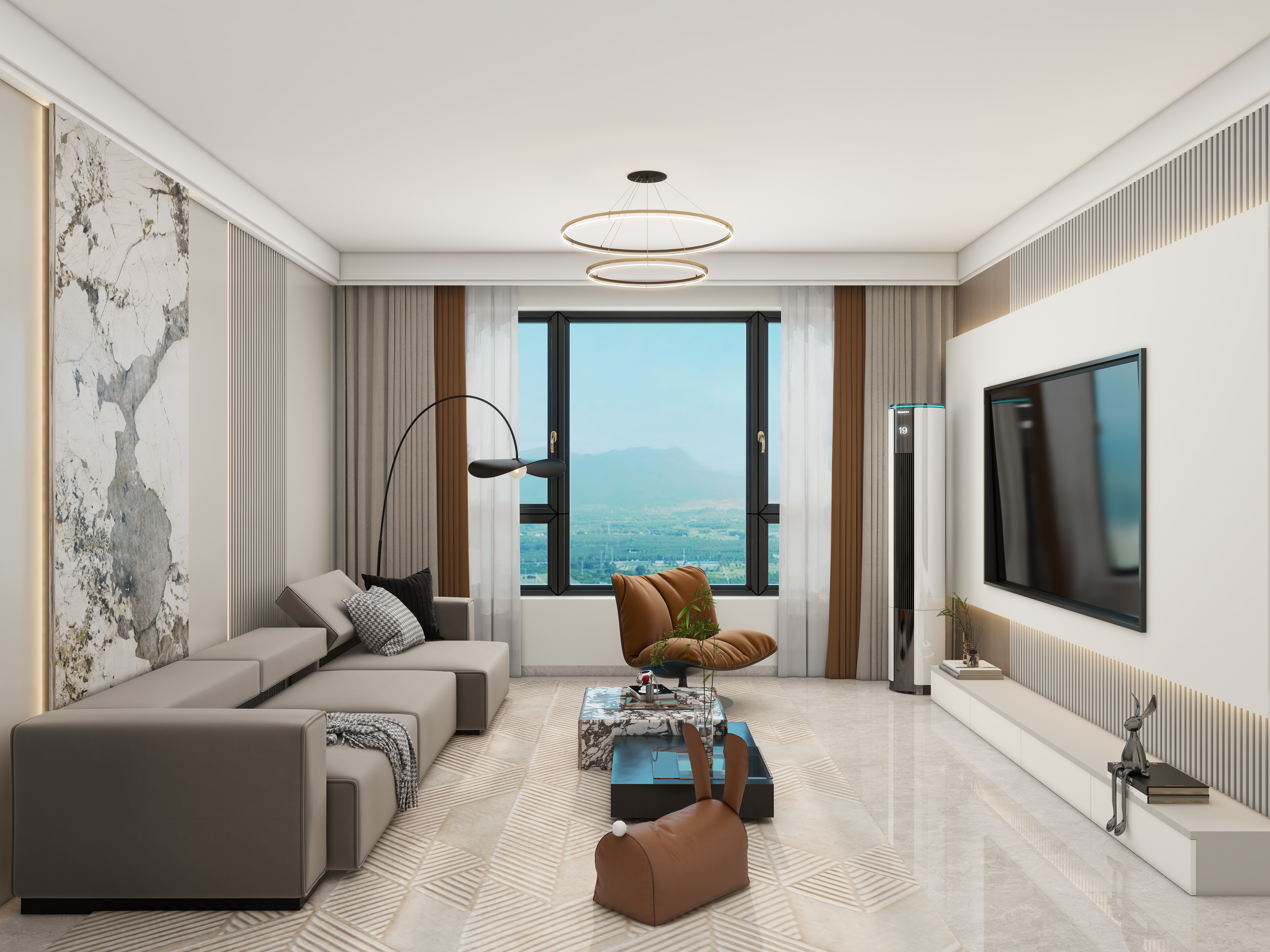 李青越-100平方现代简约三居室一层客餐厅装修效果图第3张