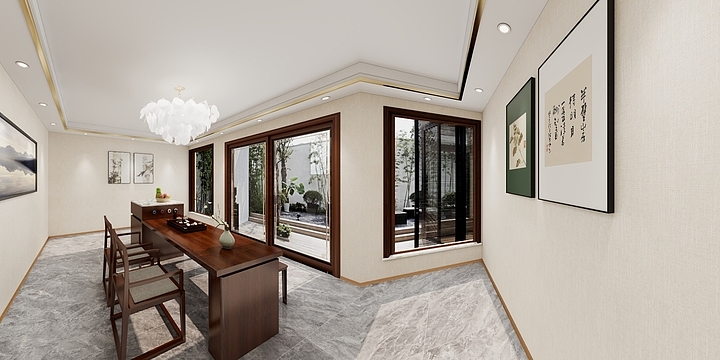 一抹朱砂-大板移动岛台-装修设计方案