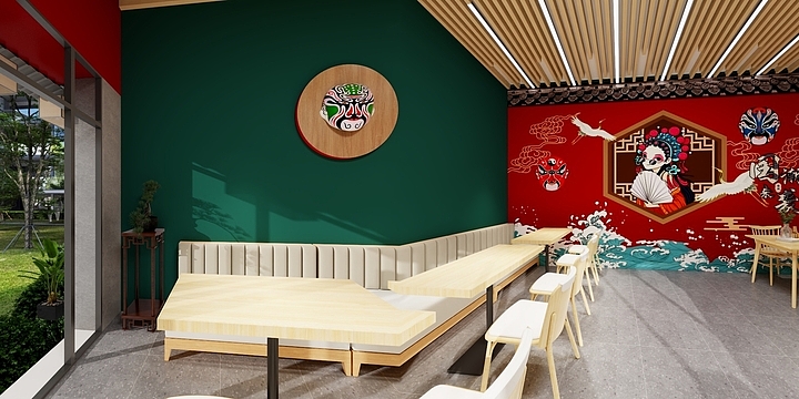 南京鲸曦宇传媒广告有限公司-2446三十平国风奶茶店室内外-装修设计方案