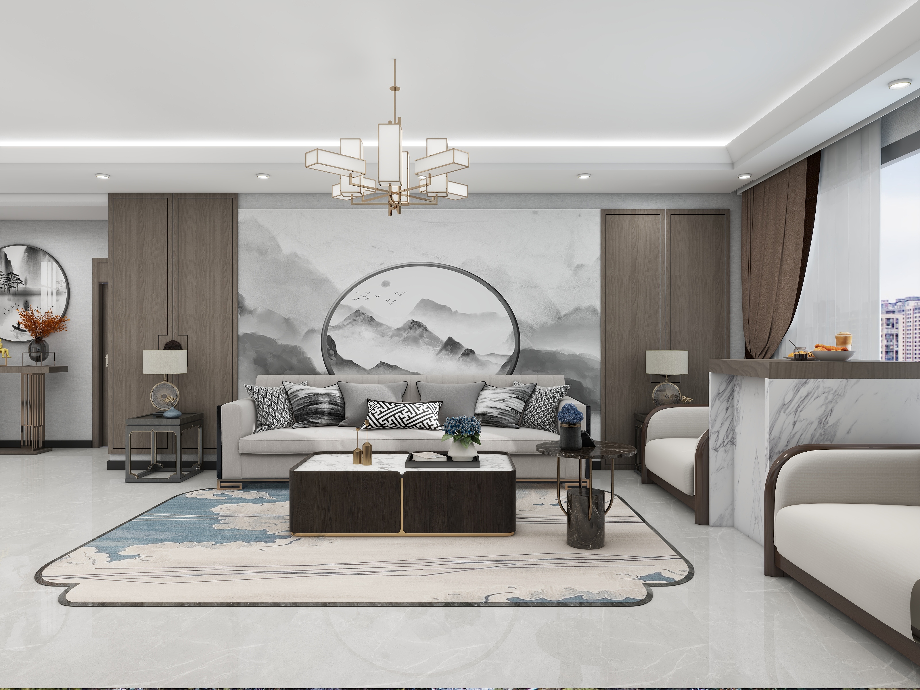 致娴小筑-云晓水岸新中式106㎡3室装修效果图