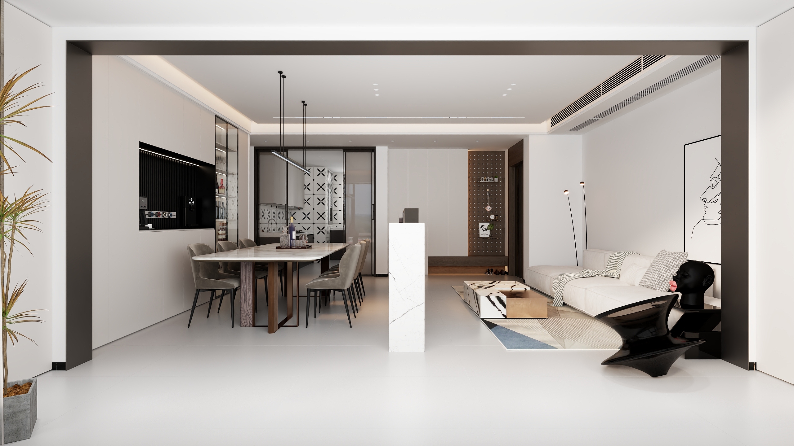 柏杨7-众益城客餐厅127平-现代-装修设计方案