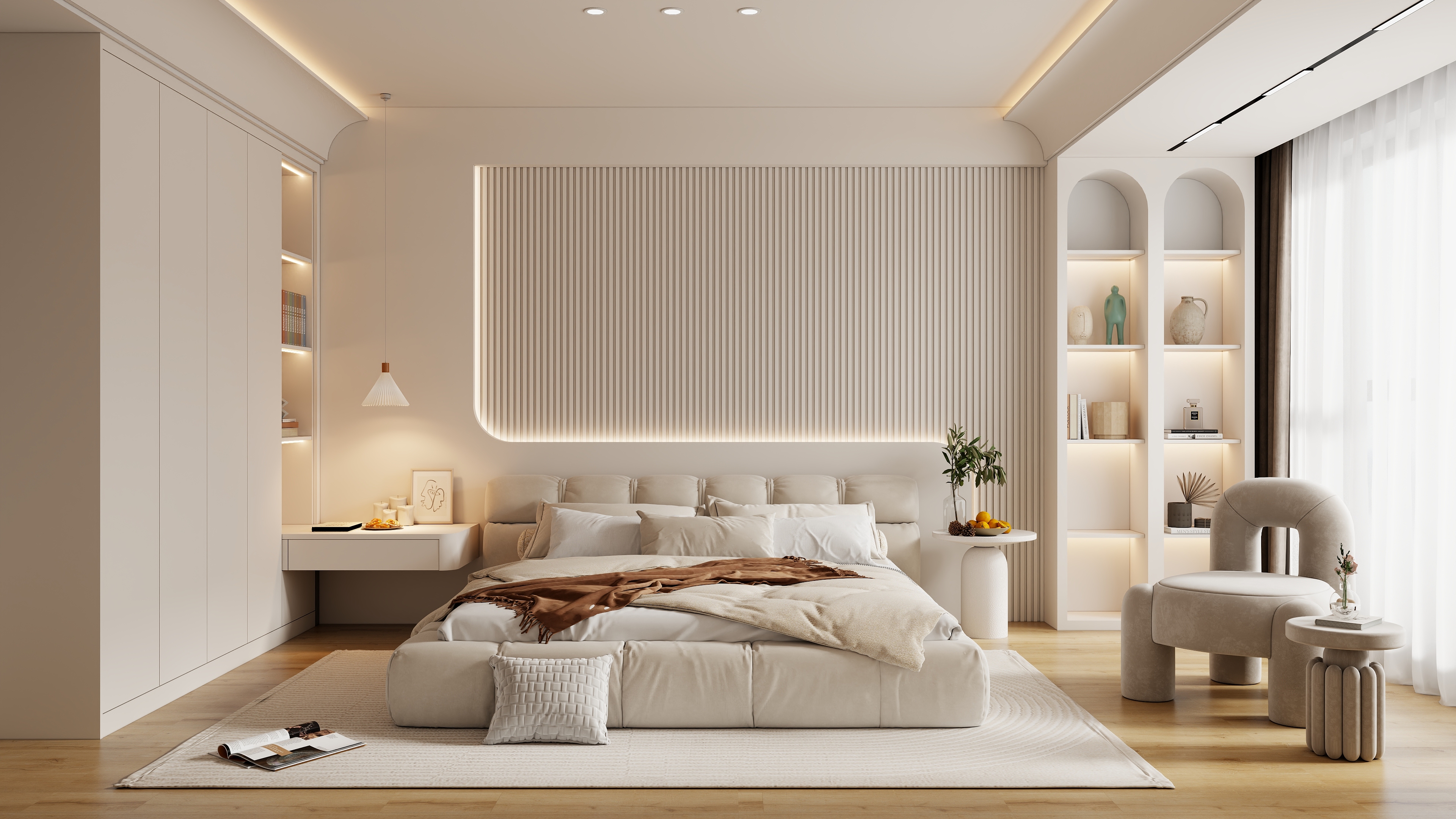 全案设计师胡一-奶油主卧-装修设计方案