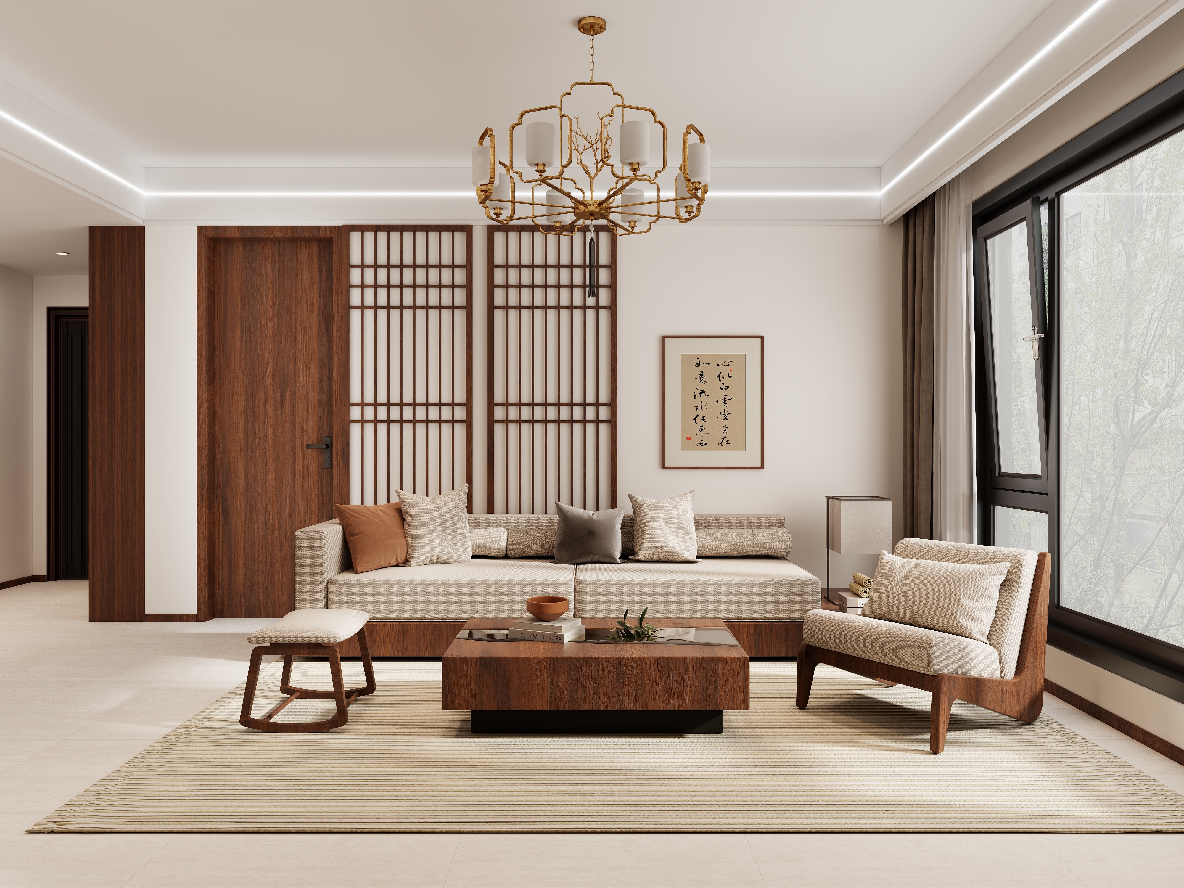 沐光|知行视觉设计工作室-阿东-禅意中式-4室2厅120平装修效果图