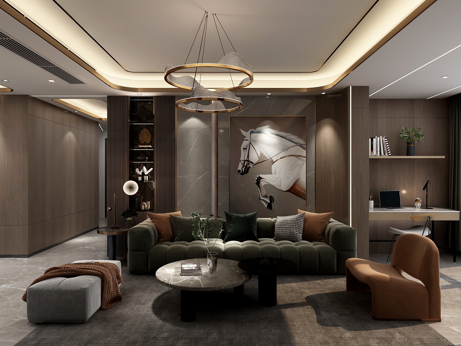 湛智华-现代轻奢161平5房胡桃木色装修效果图