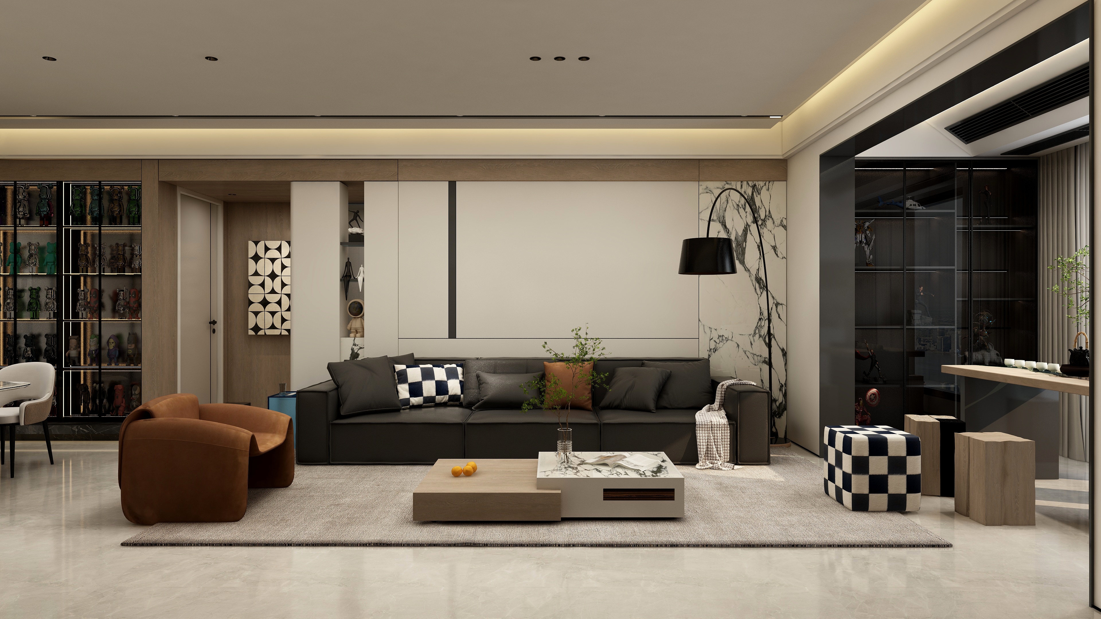 张煜强煜境设计-165平米意式轻奢三房装修效果图