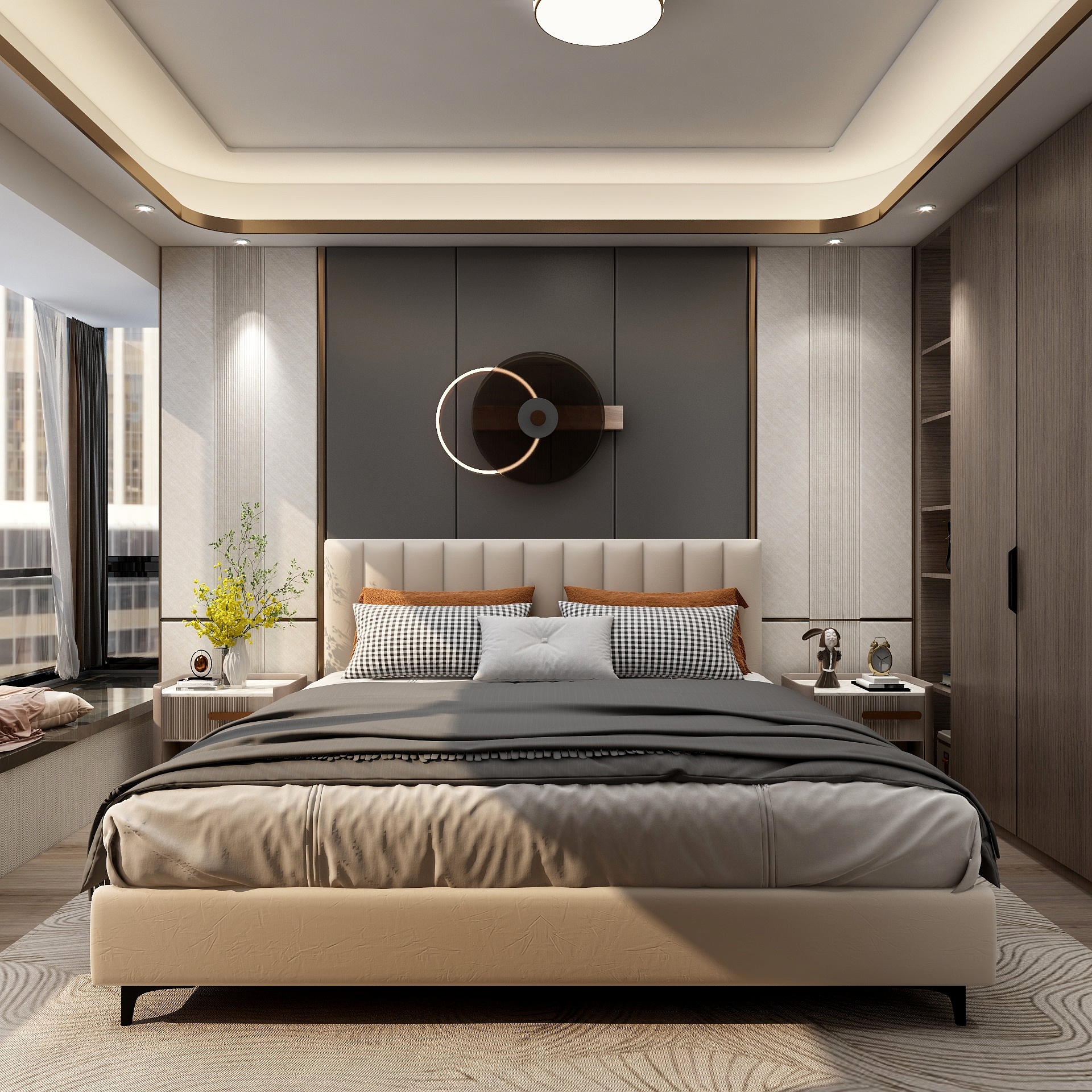 湛智华-现代轻奢161平5房胡桃木色装修效果图