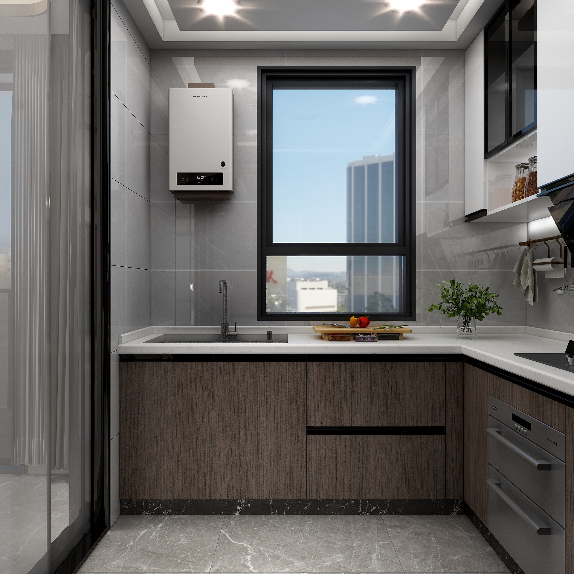 湛智华-现代轻奢161平5房胡桃木色装修效果图