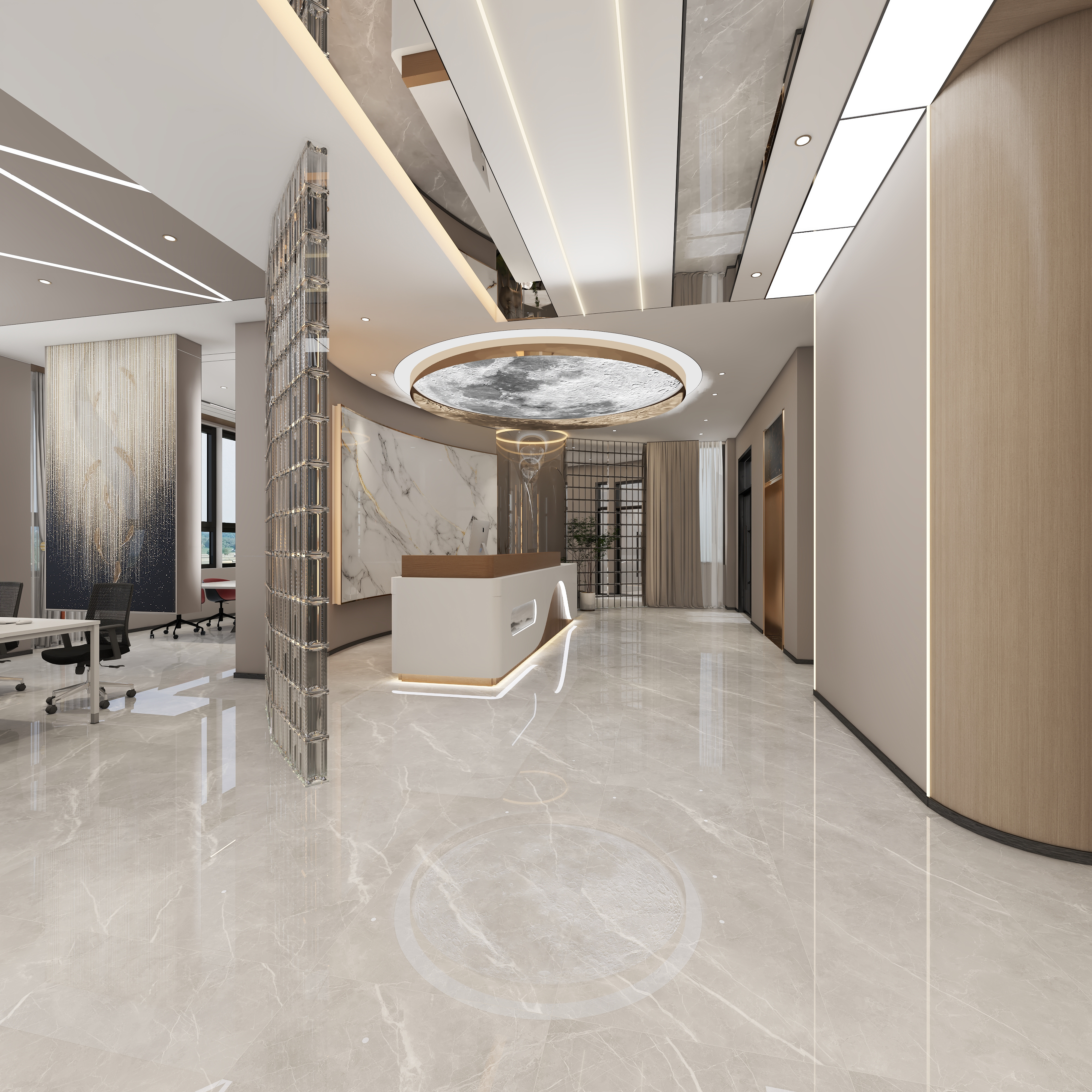 全屋定制..888-办公楼一层公共区装修效果图第5张