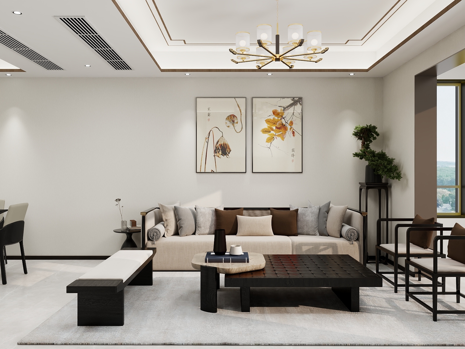 100元设计方案-108m²现代中式风格装修效果图