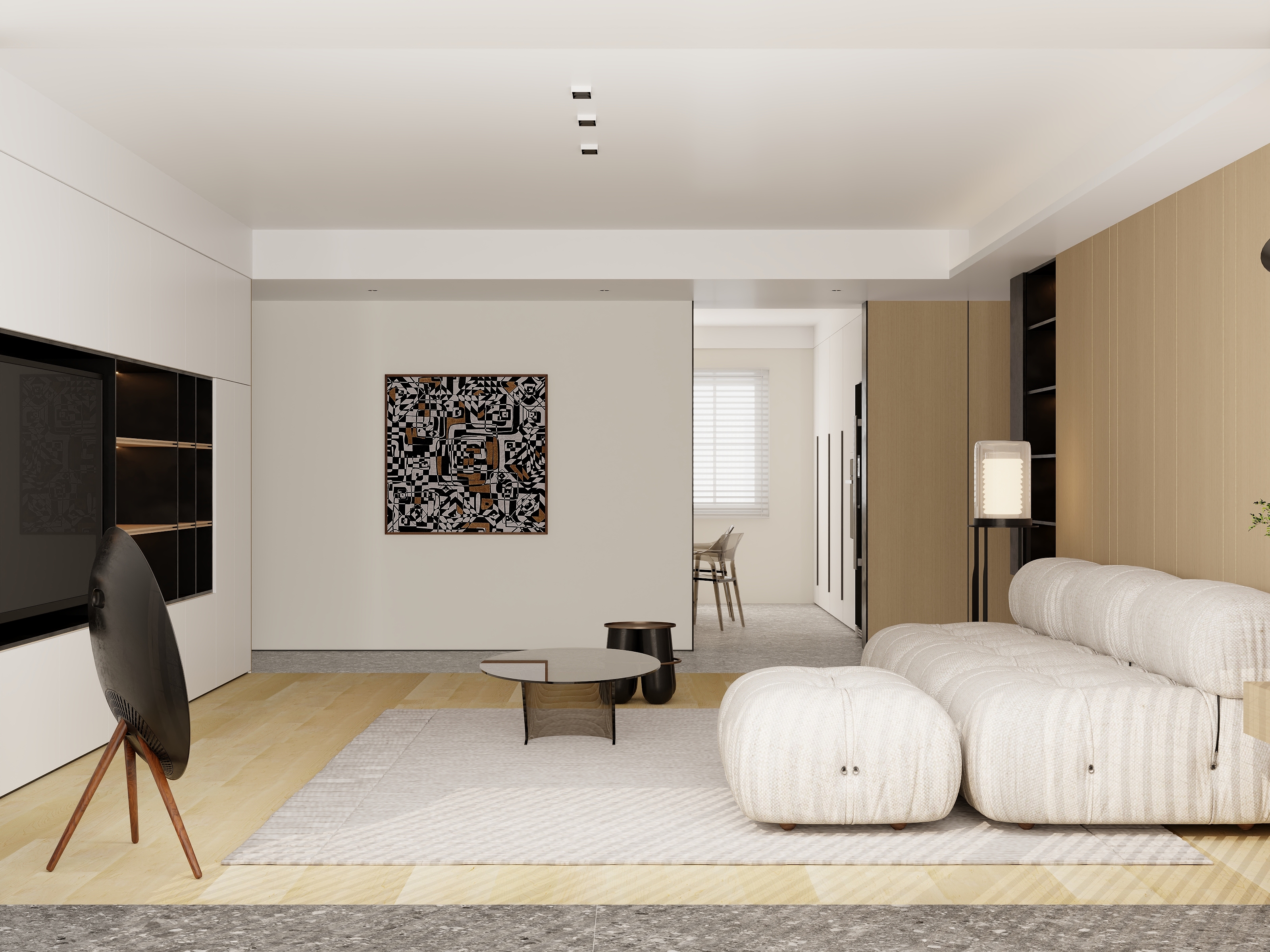 楠木工作室-意式极简现代风格客餐厅——B&O A9听听歌-装修设计方案