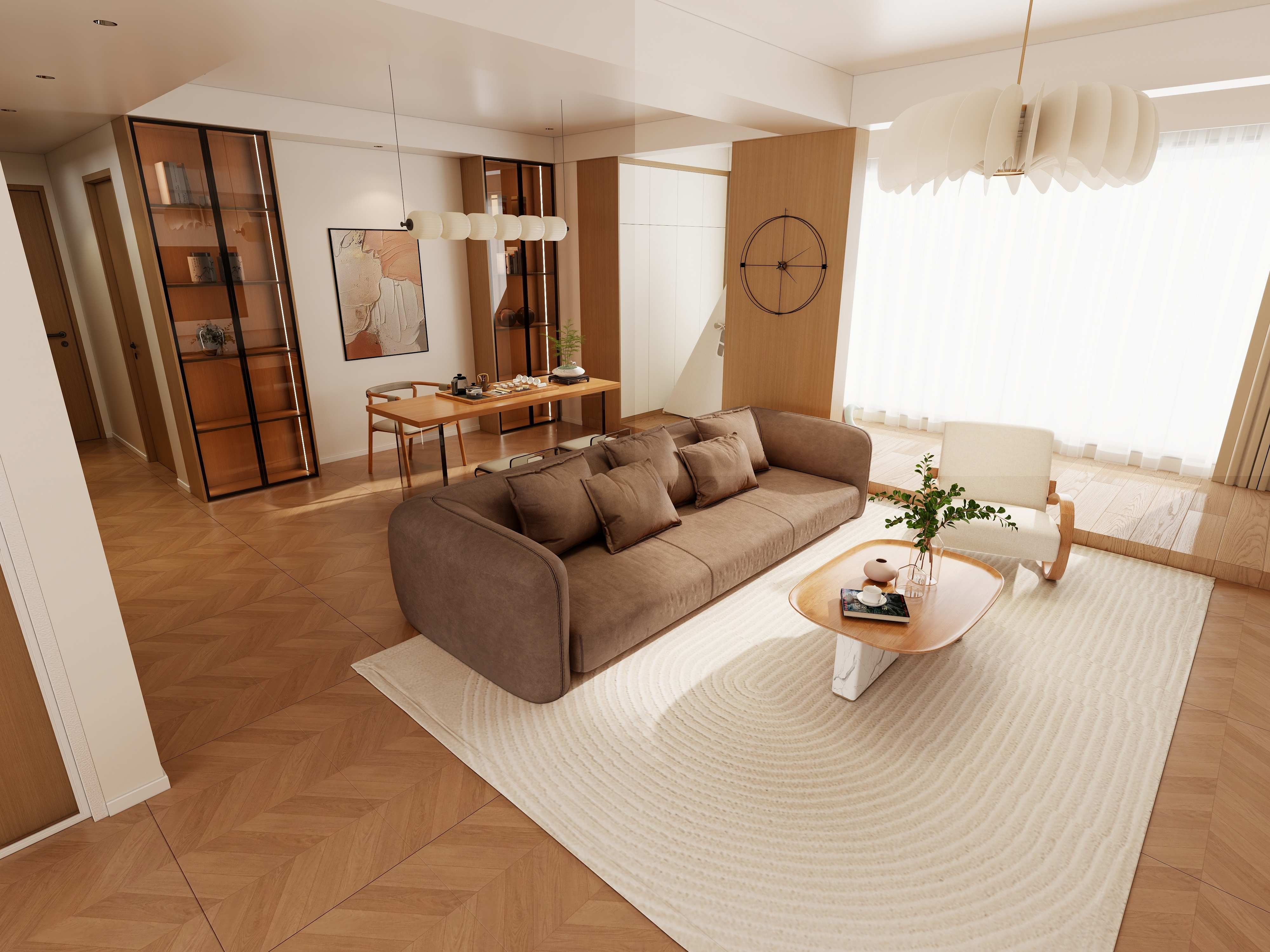 清晨空间设计-现代原木137三室两厅-装修设计方案