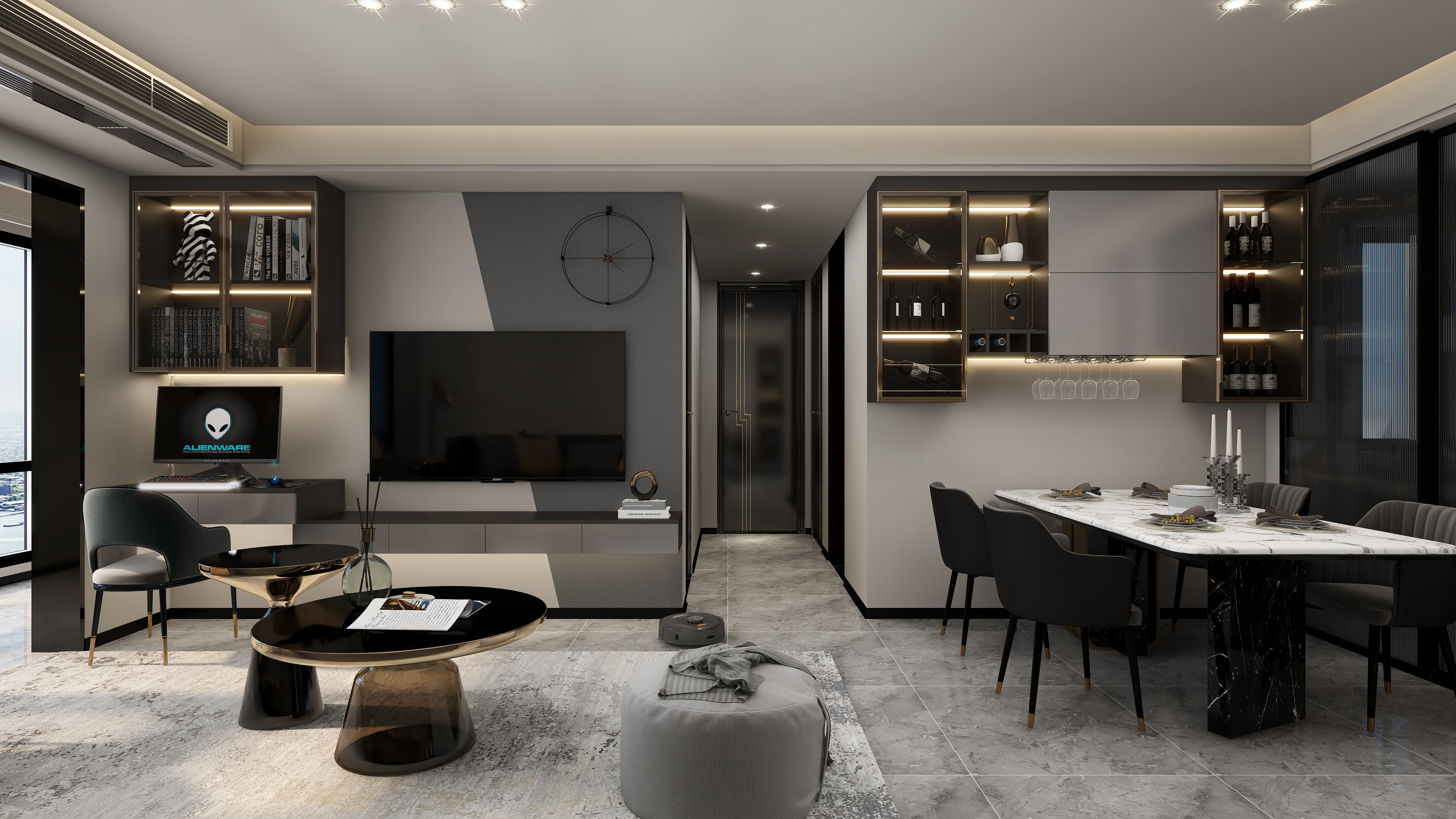 K-HX-【暗黑风格、现代简约】-98㎡户型-新时代广场-装修设计方案