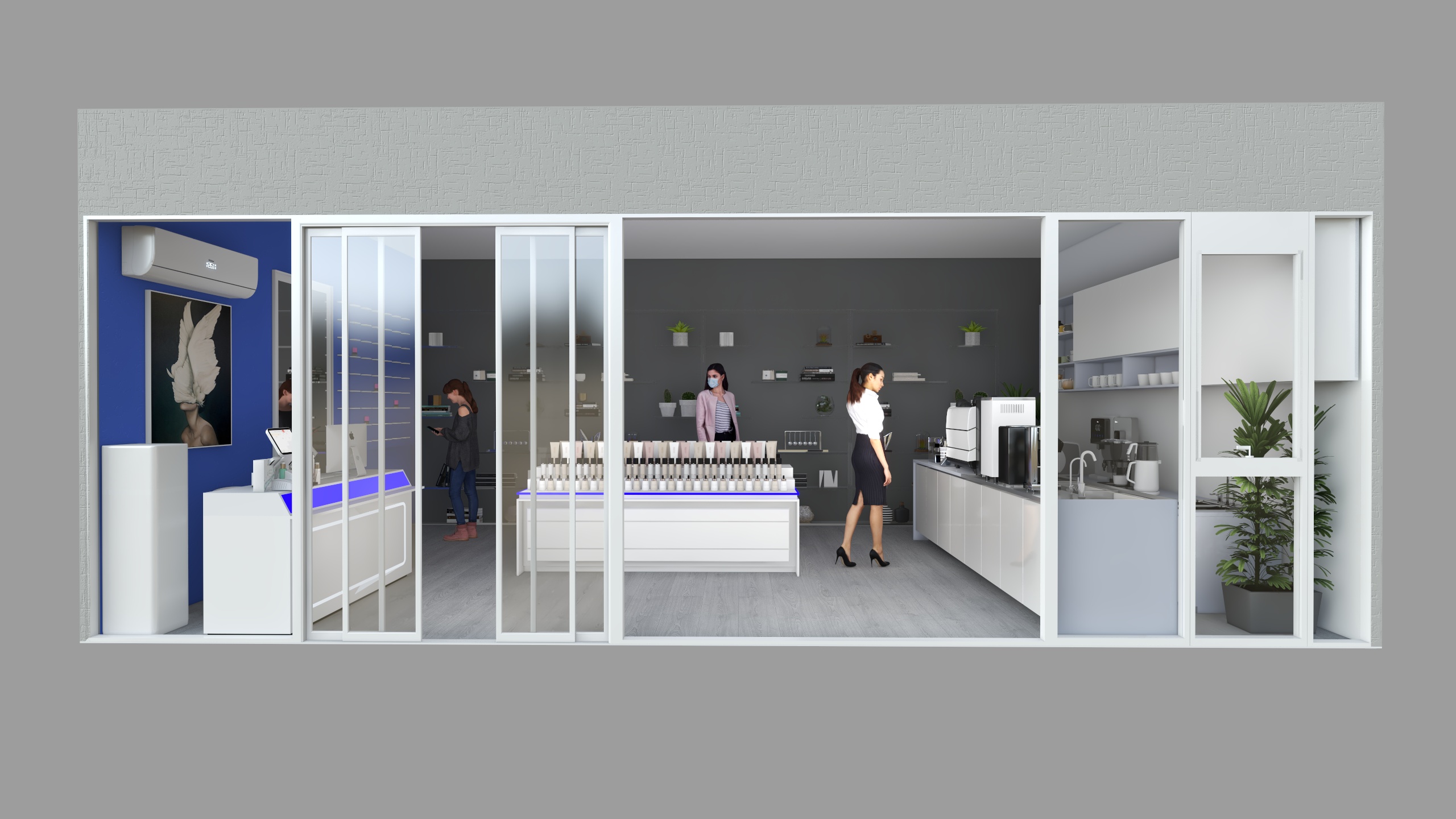 南京鲸曦宇传媒广告有限公司-24044半透美妆店室内效果图水吧方案-装修设计方案