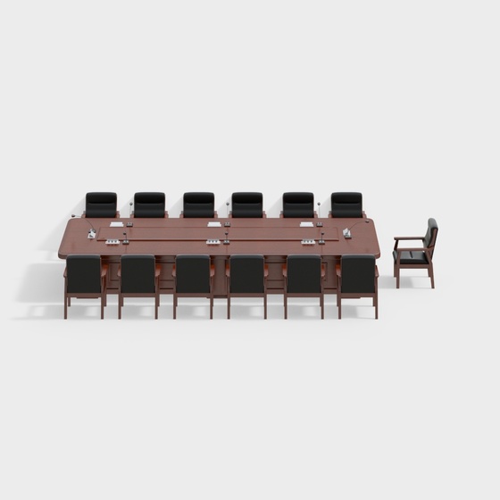 Cozy Brown Modern Meeting Table and Chair Combination 3D Model