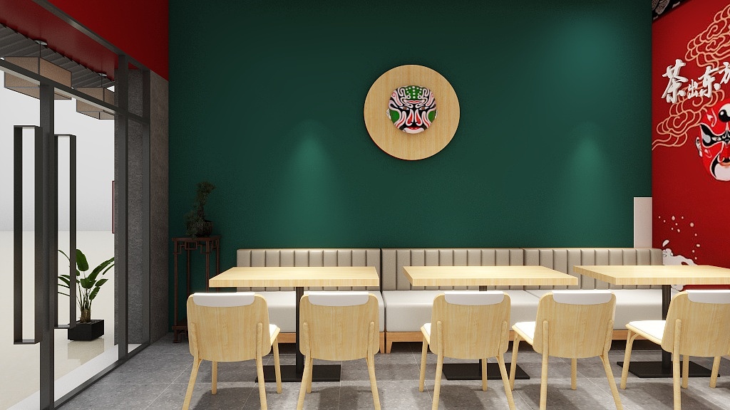 南京鲸曦宇传媒广告有限公司-2446三十平国风奶茶店室内外2-装修设计方案