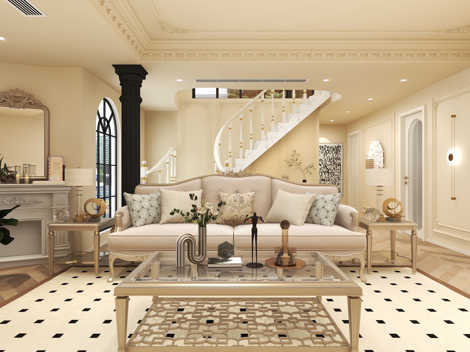 720全景效果图库-法式复式187平-装修设计方案