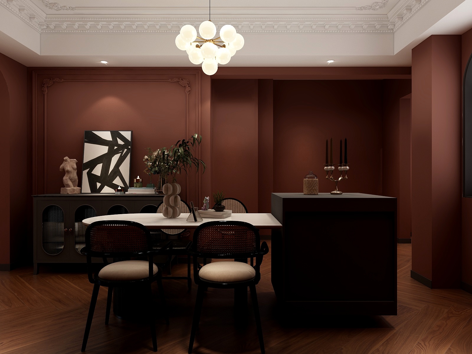 湛智华-法式复古客餐厅97平装修效果图