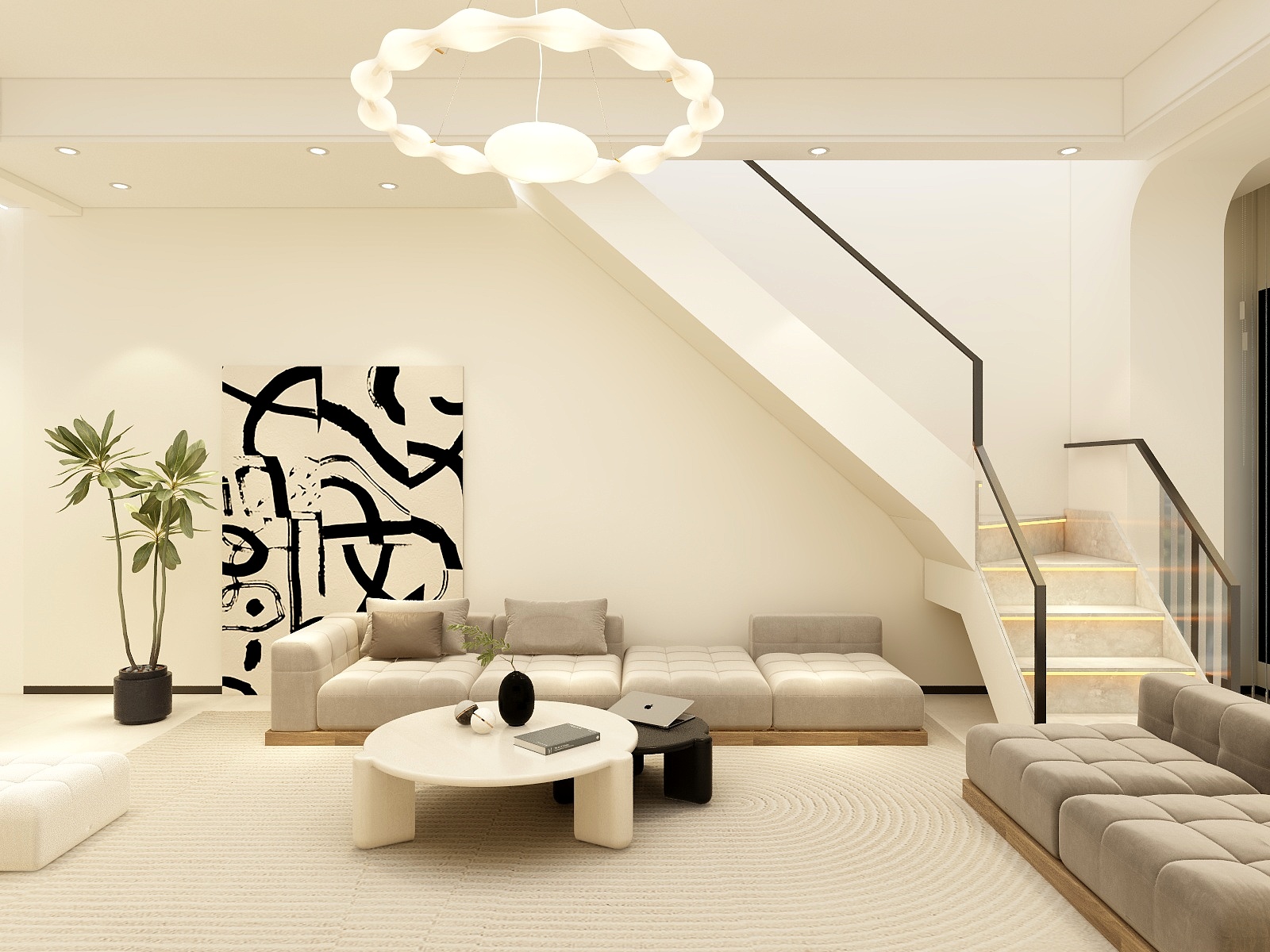 湛智华-现代简约奶油色复式一楼116平-装修设计方案