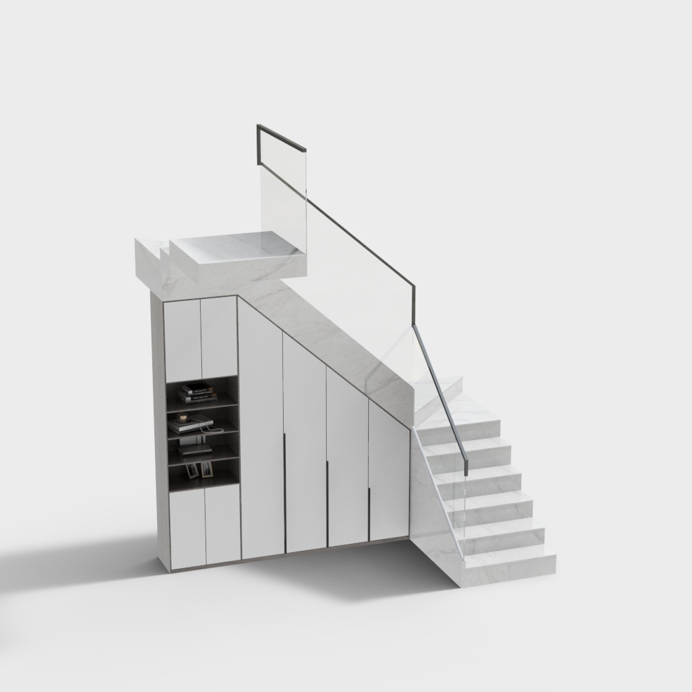 现代别墅楼梯储物柜3D模型