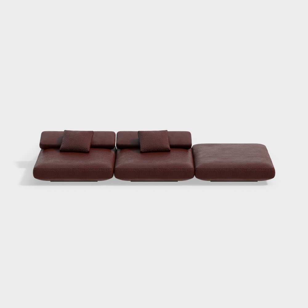 现代客厅红色三人沙发3D模型
