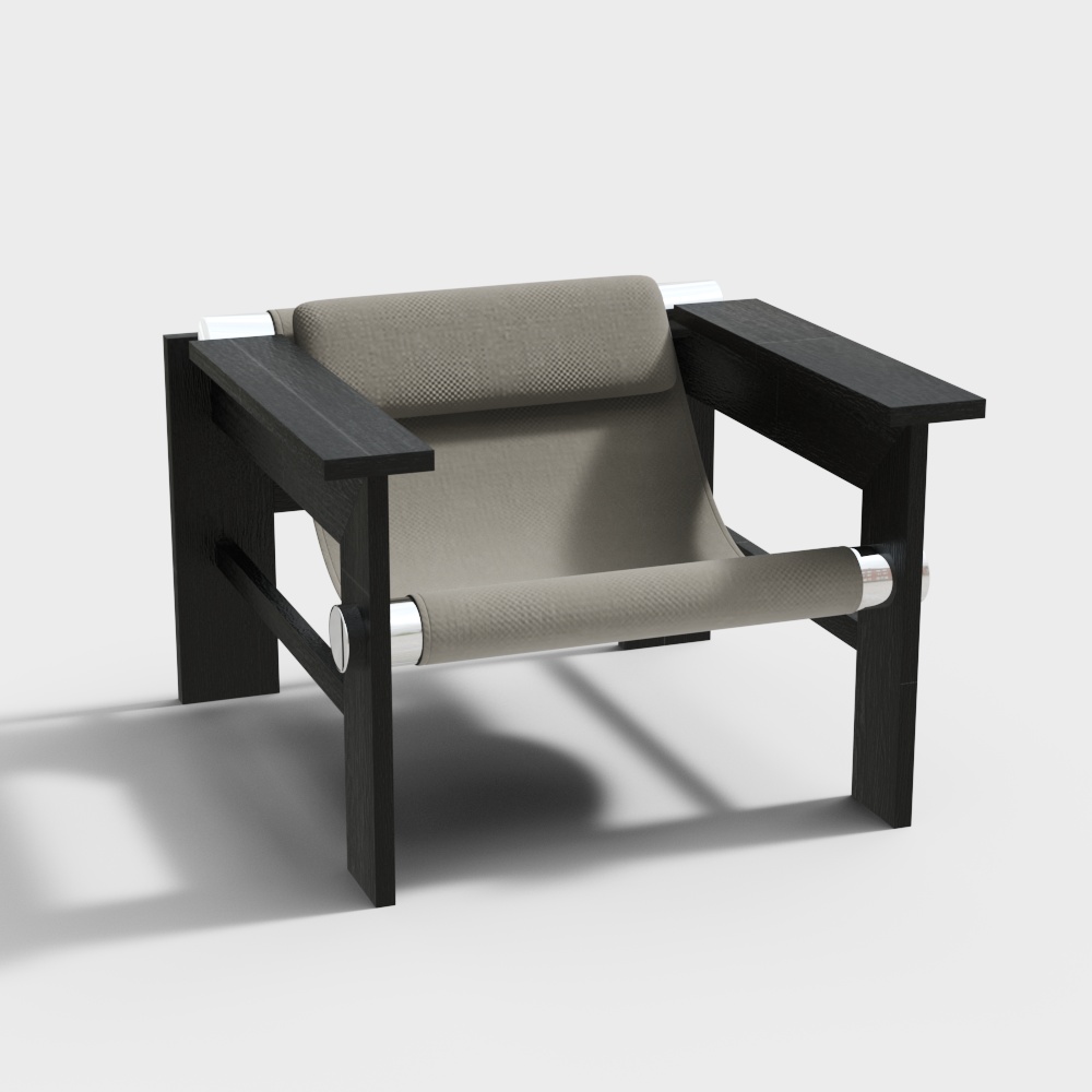 黑白灰客厅双扶手休闲椅3D模型