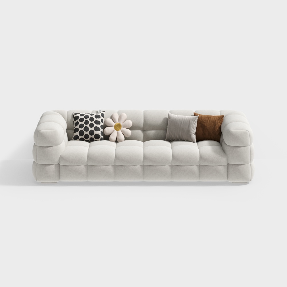 现代奶油风白色布艺三人沙发3D模型