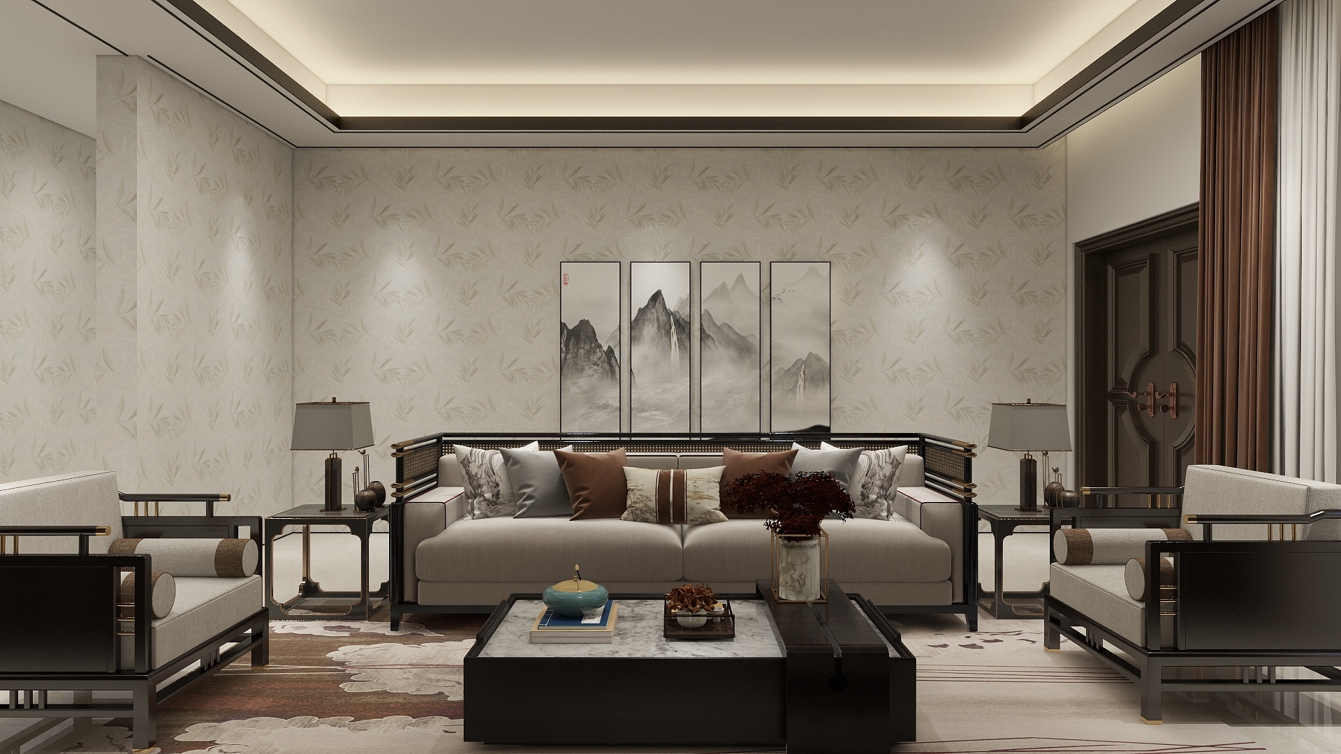 李林-新中式186㎡2室装修效果图