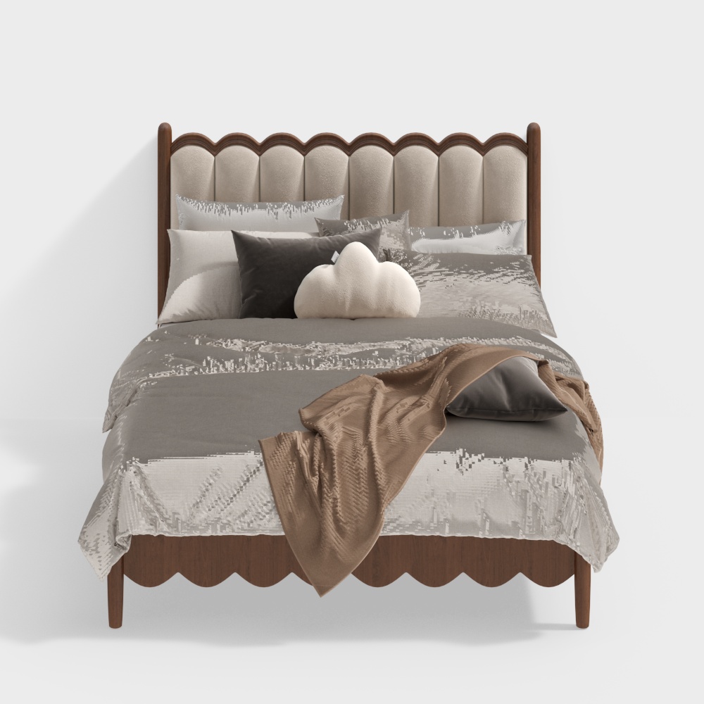美式南洋风复古卧室双人床3D模型