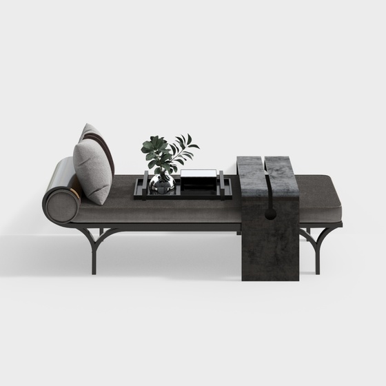 Sleek Italian Bed End Bench 3D Model in Black