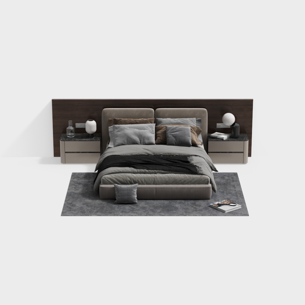 现代卧室双人床组合3D模型