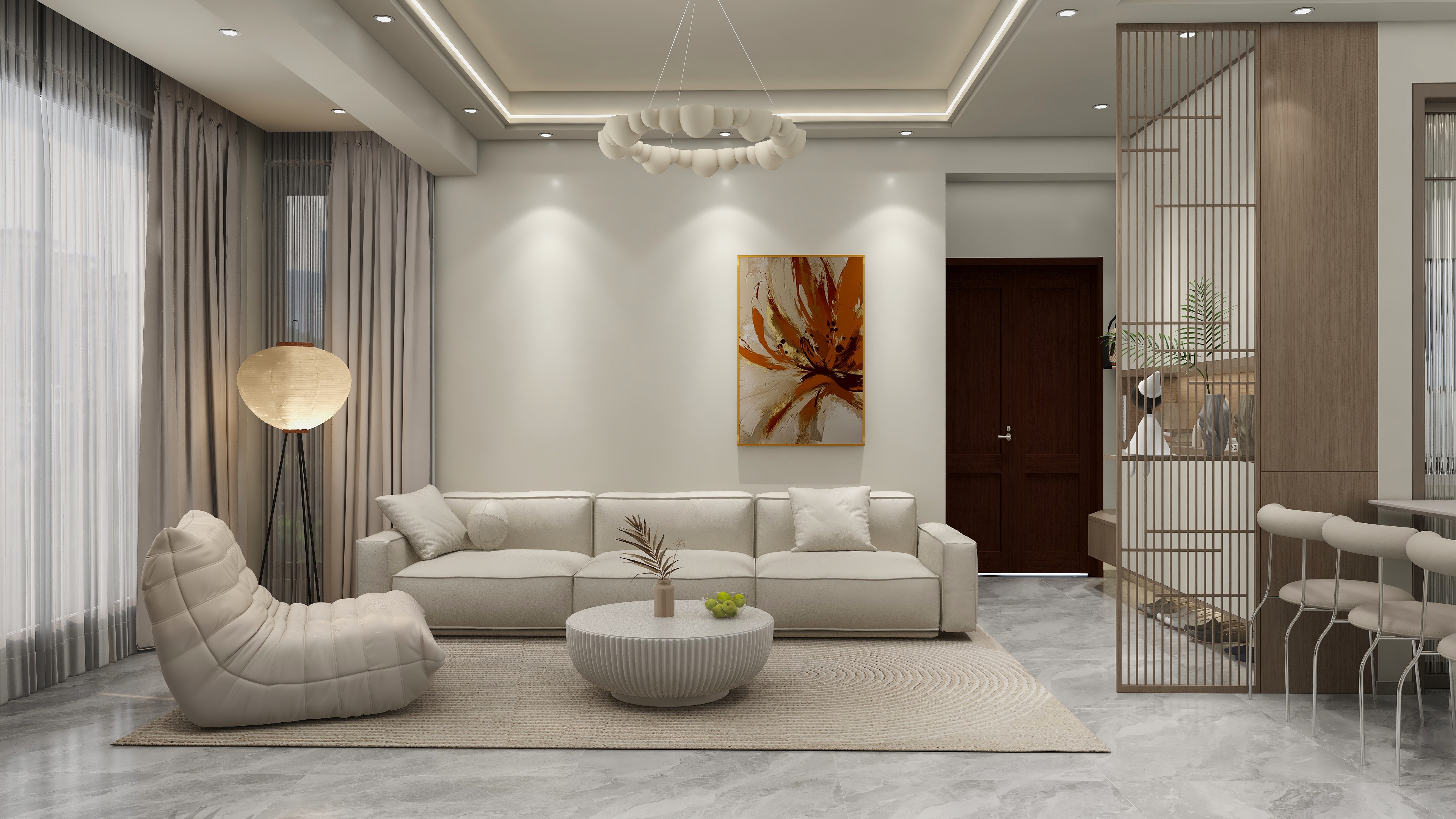 玟佰-奶油风三室装修效果图