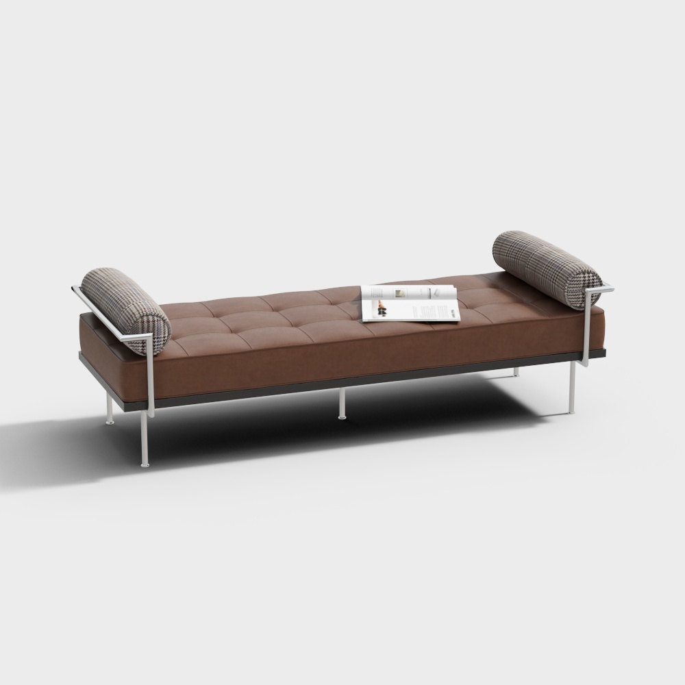 中古风卧室皮艺床尾凳3D模型