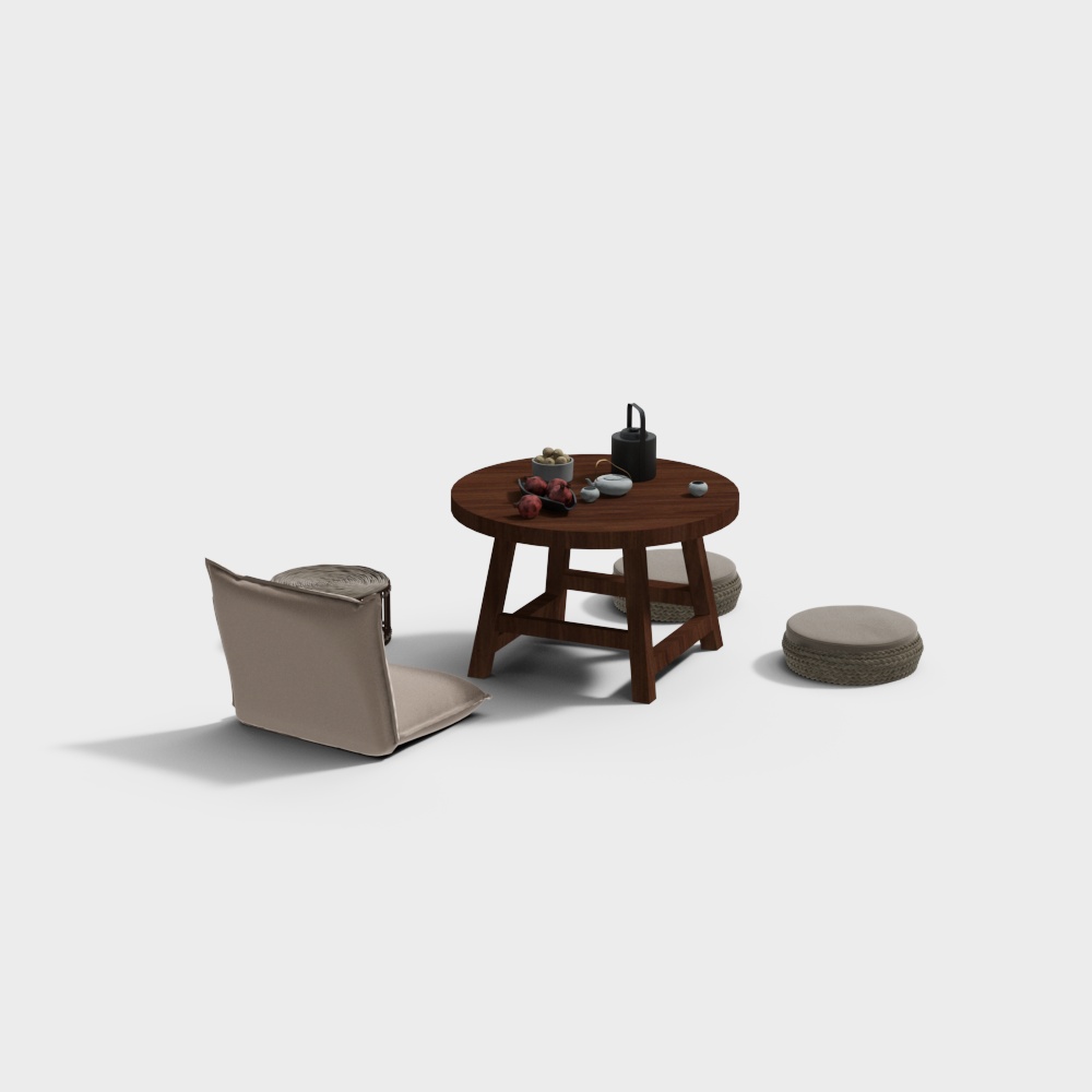 现代中古风茶室休闲桌椅组合3D模型