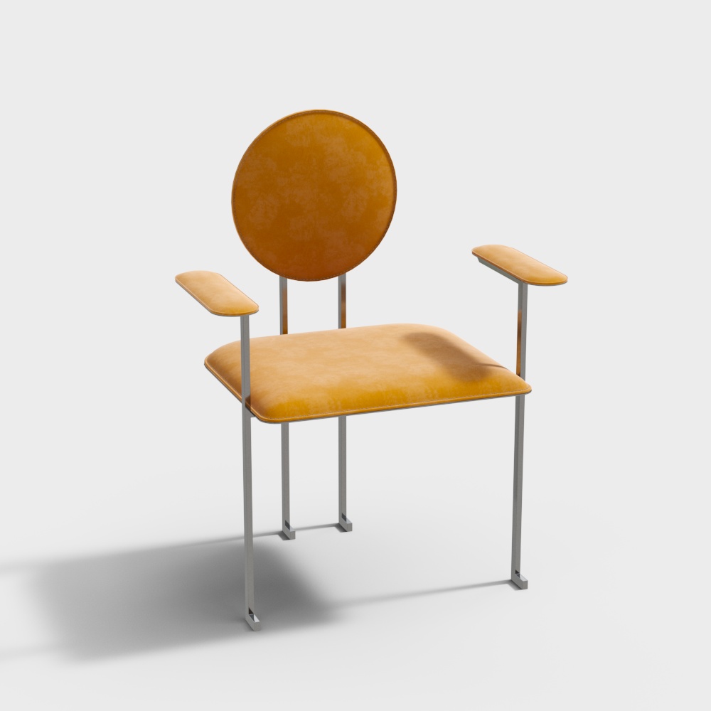 现代奶油风黄色布艺餐椅3D模型