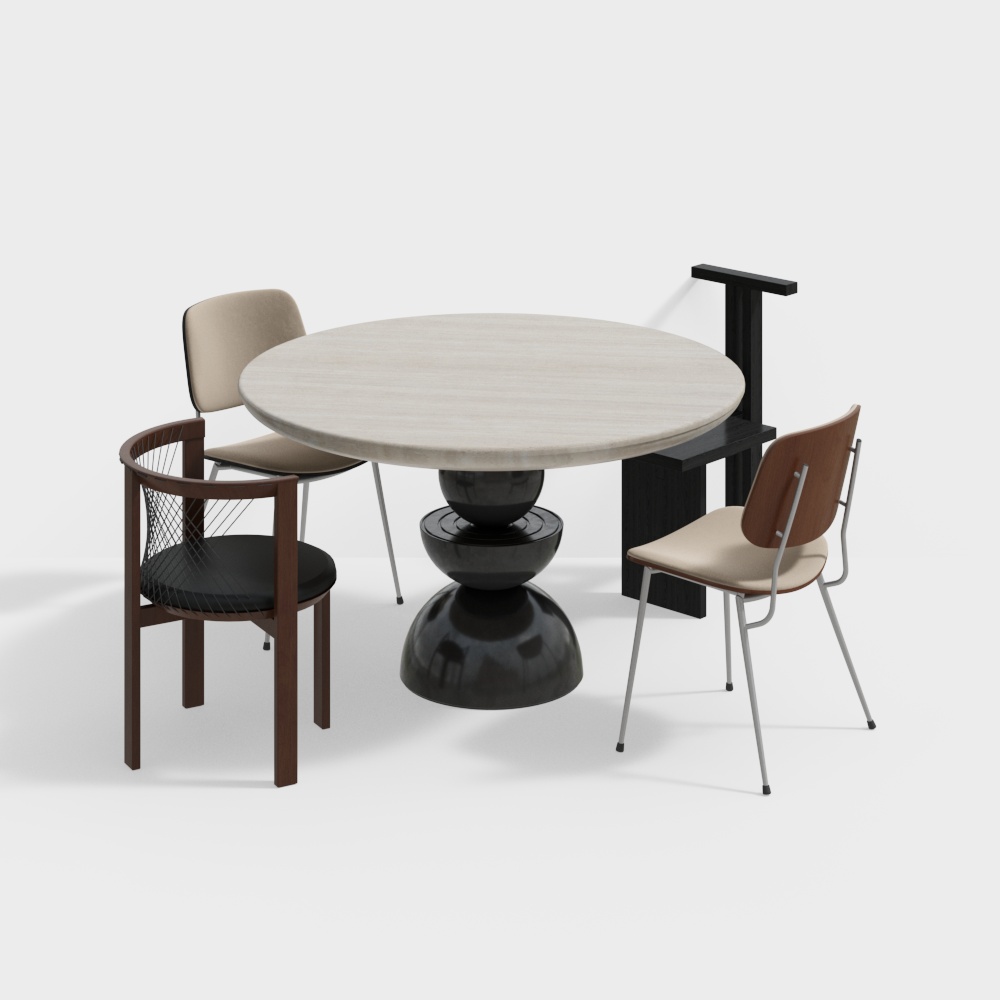 法式中古风圆形餐桌椅3D模型