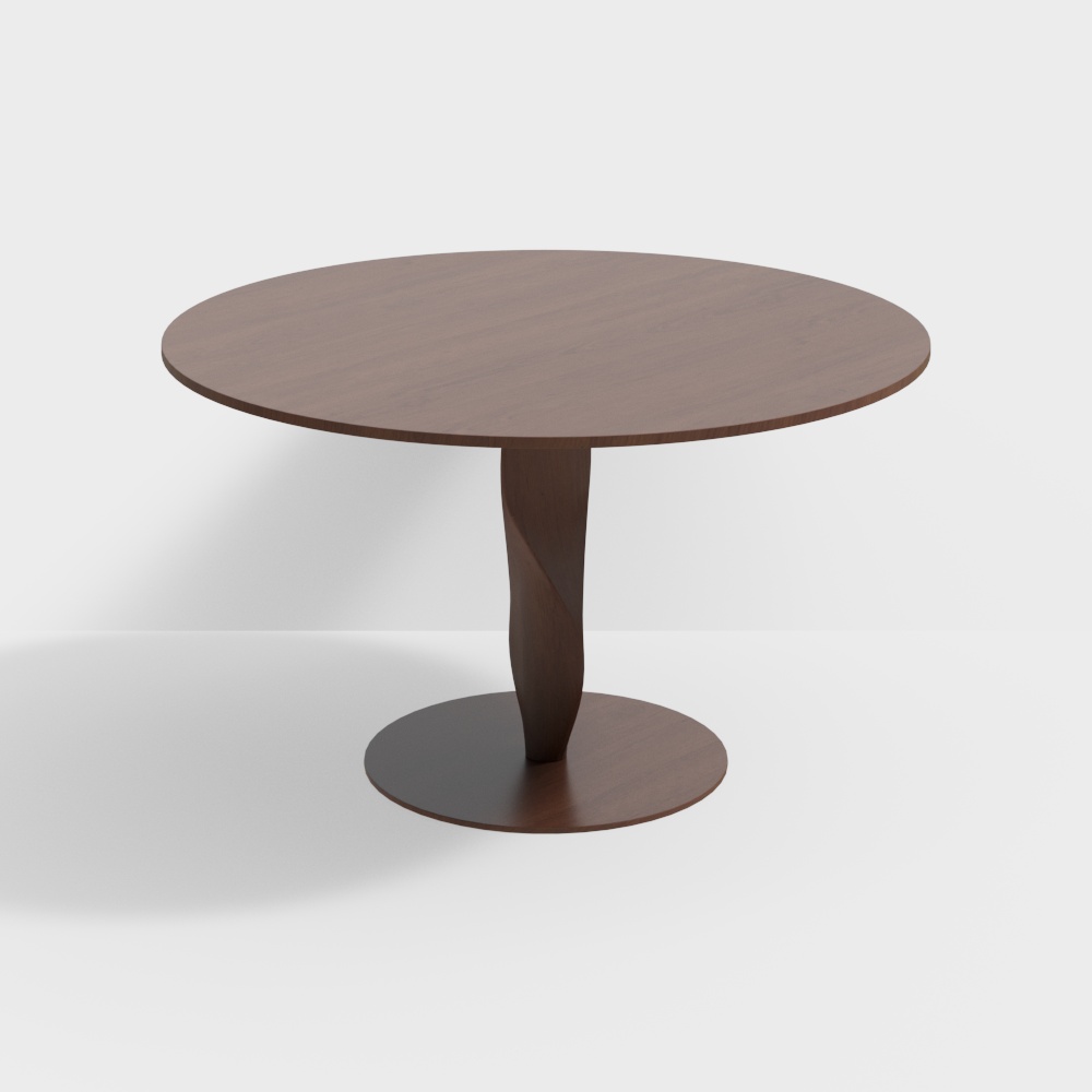 法式圆形实木餐桌3D模型