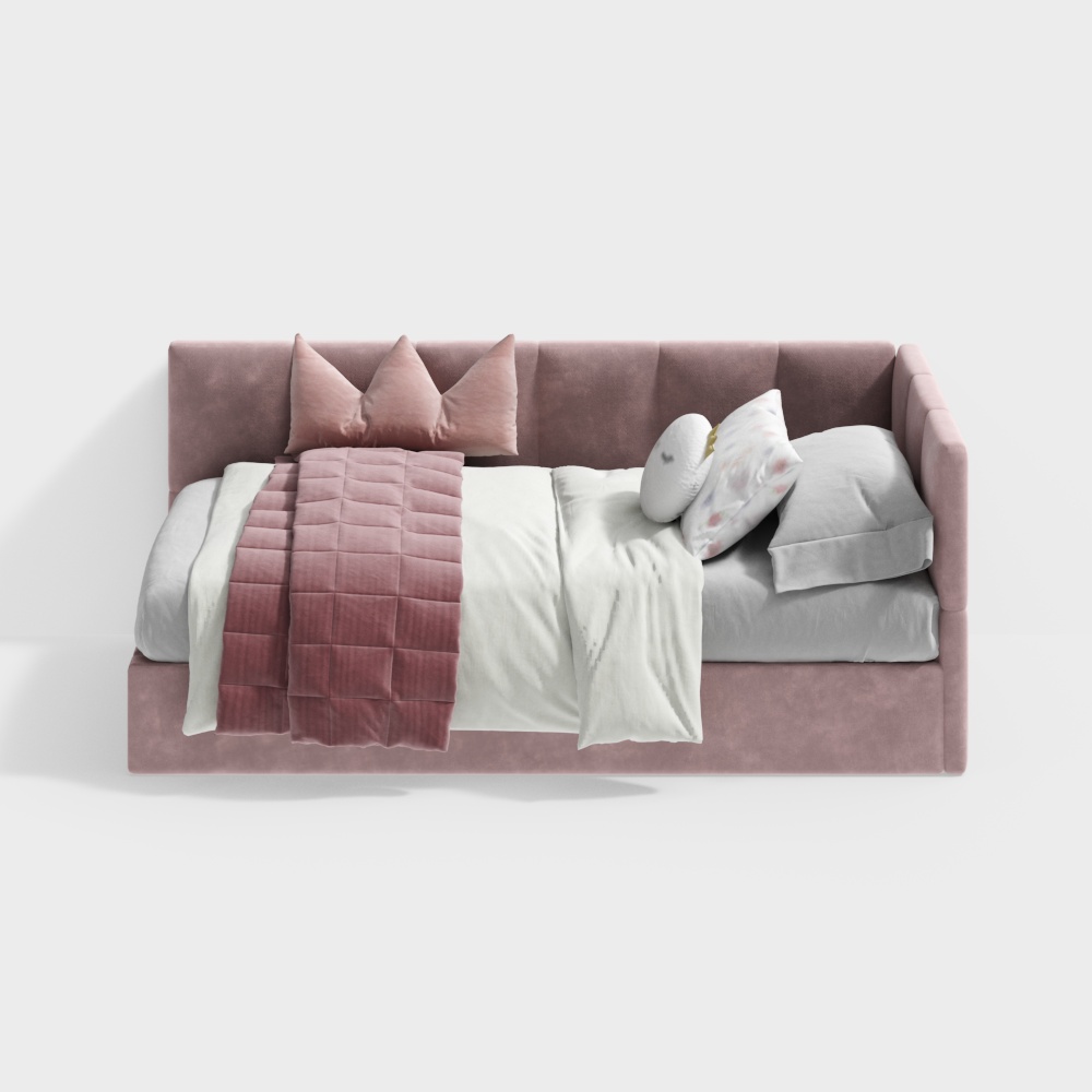 现代粉色儿童沙发床3D模型