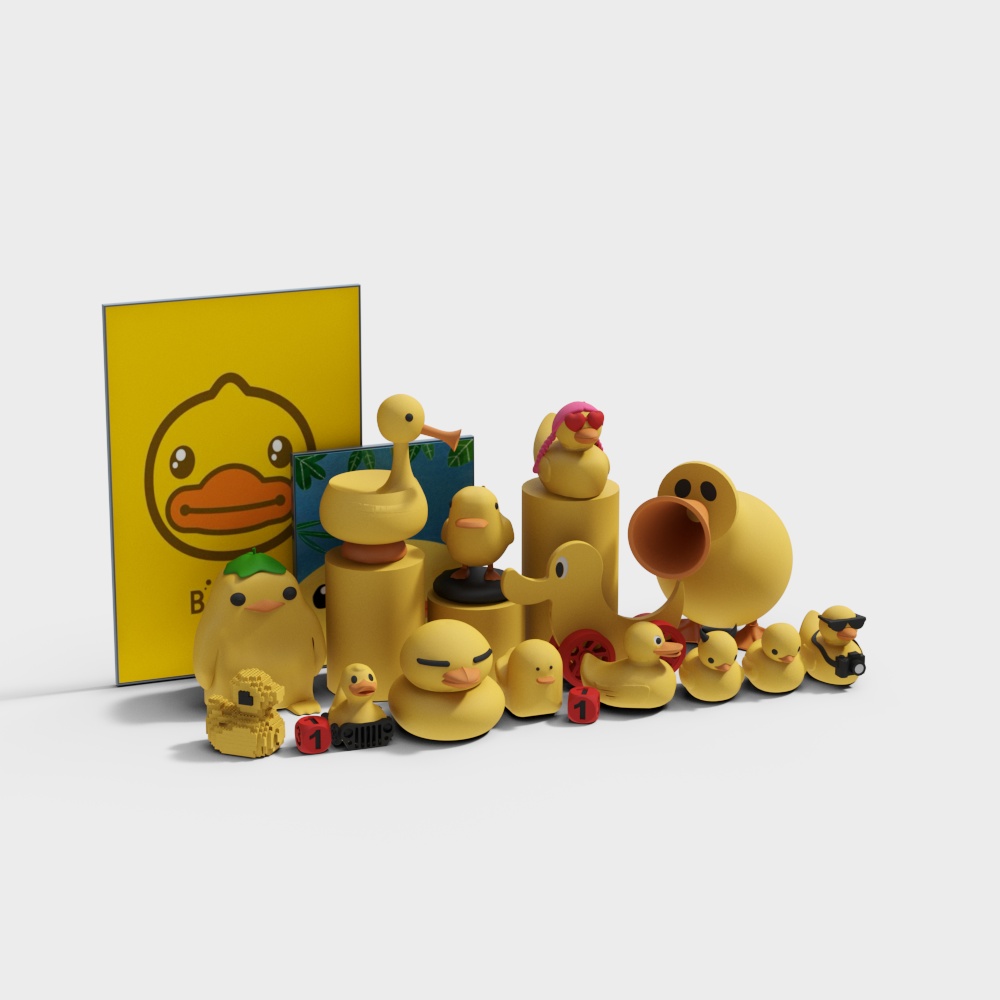 现代小黄鸭主题装饰画饰品组合3D模型