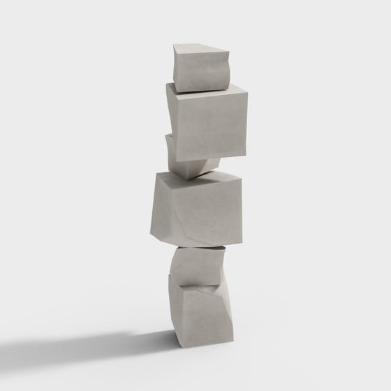 Modern Wabi-Sabi Art Sculpture 3D Model in Gray