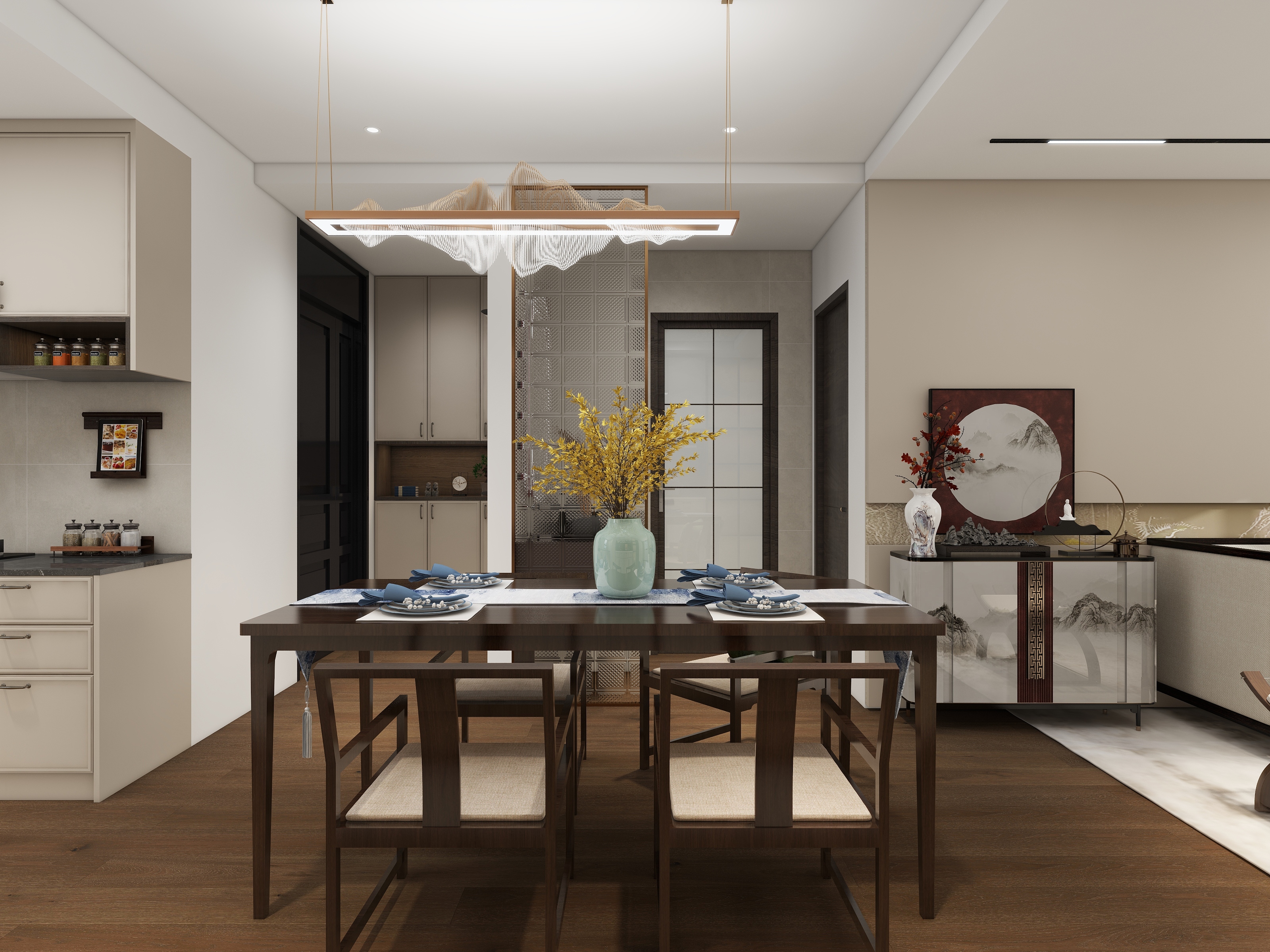 方柠-中车共享城105  新中式装修效果图