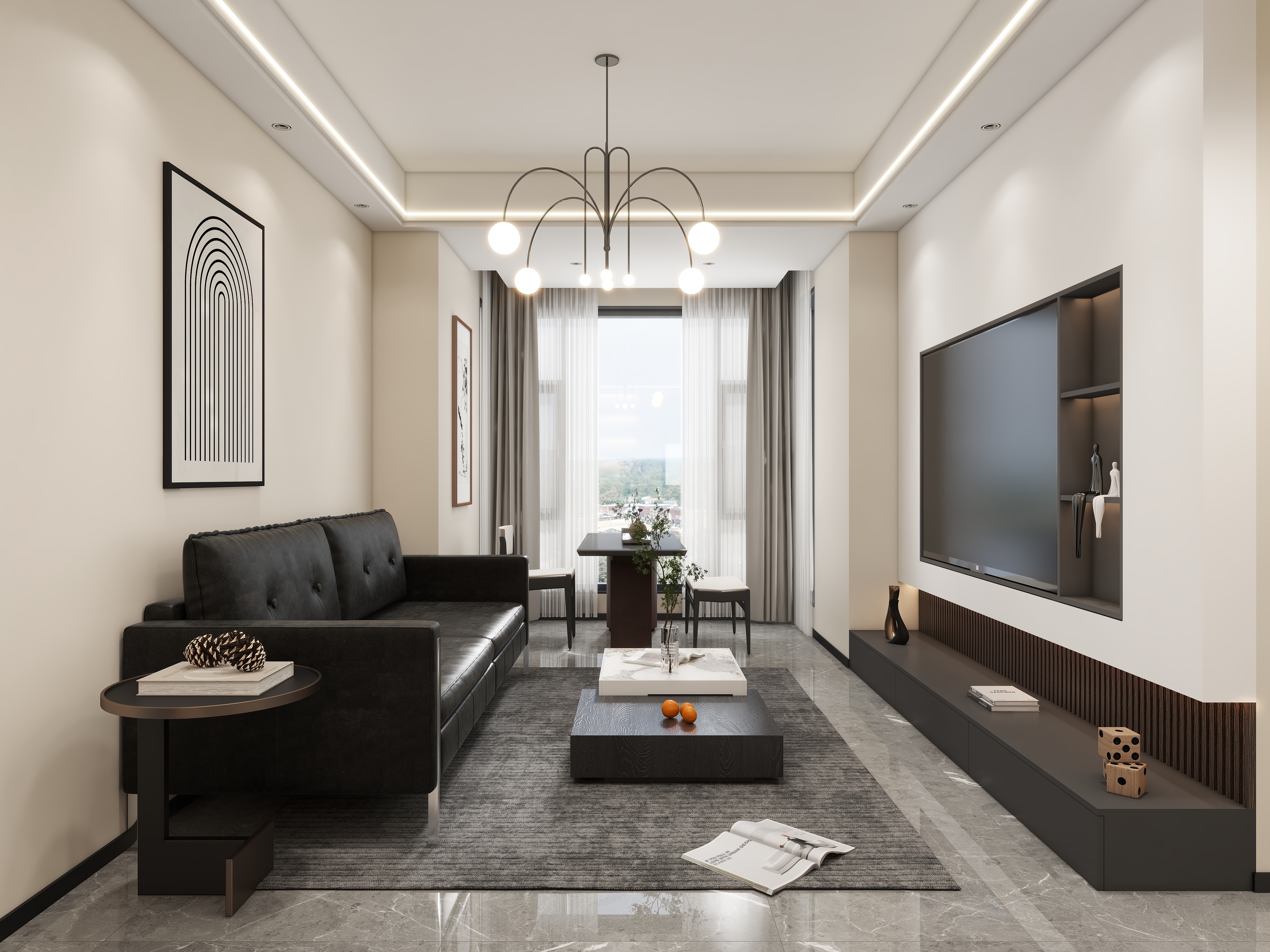 BS效果图-现代黑白灰80平 三室-装修设计方案