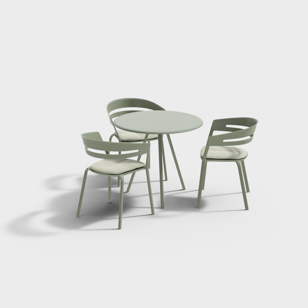 现代绿色户外休闲桌椅组合3D模型
