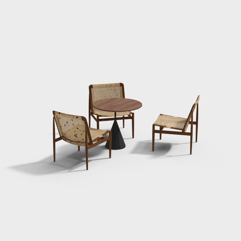 现代户外藤编休闲桌椅组合3D模型