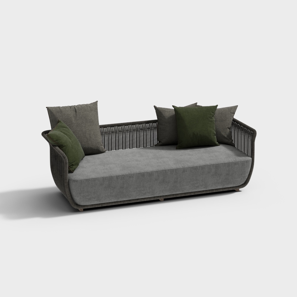 现代户外藤编多人沙发3D模型