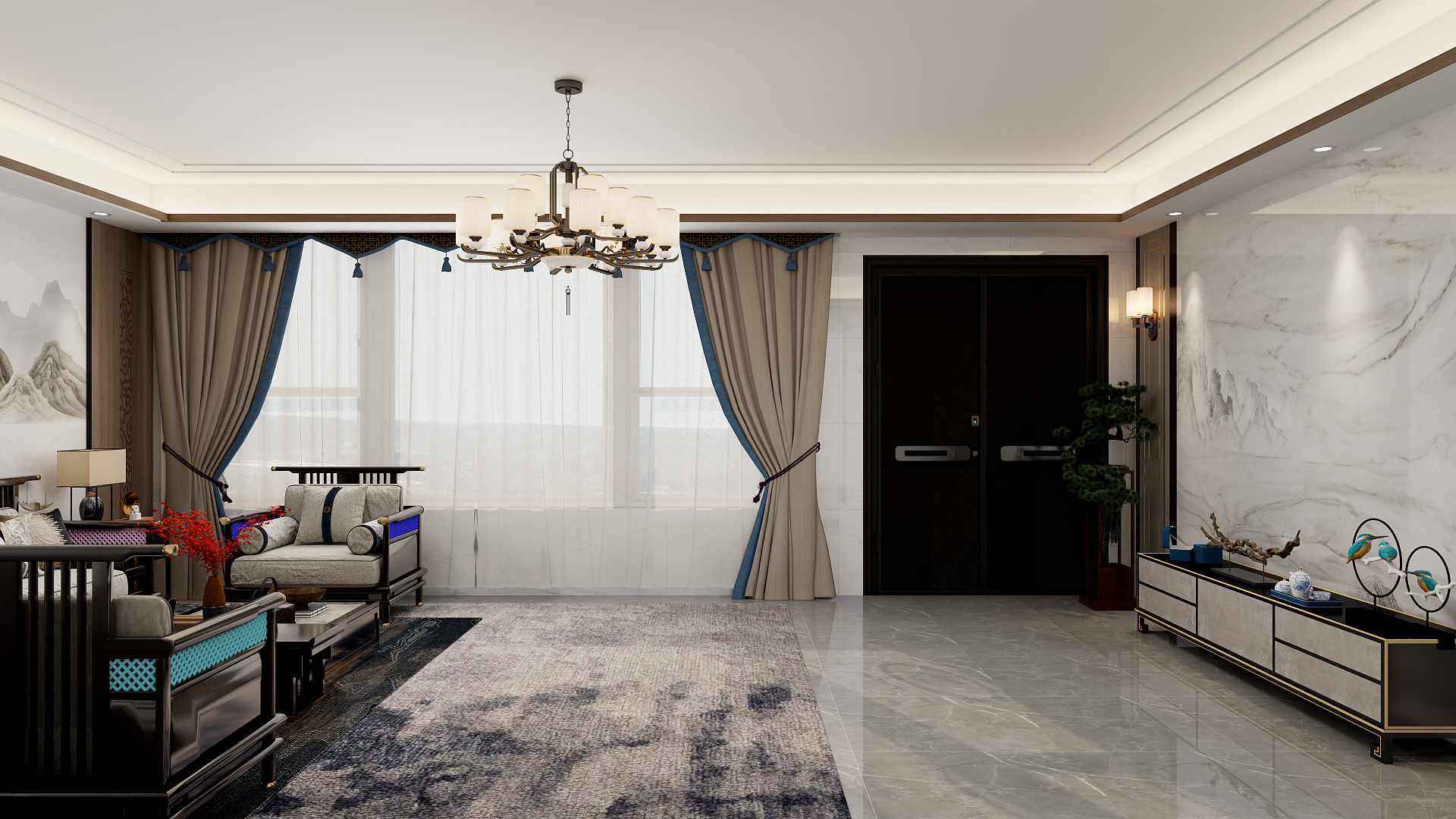 吴爽-114m²新中式风格设计装修效果图