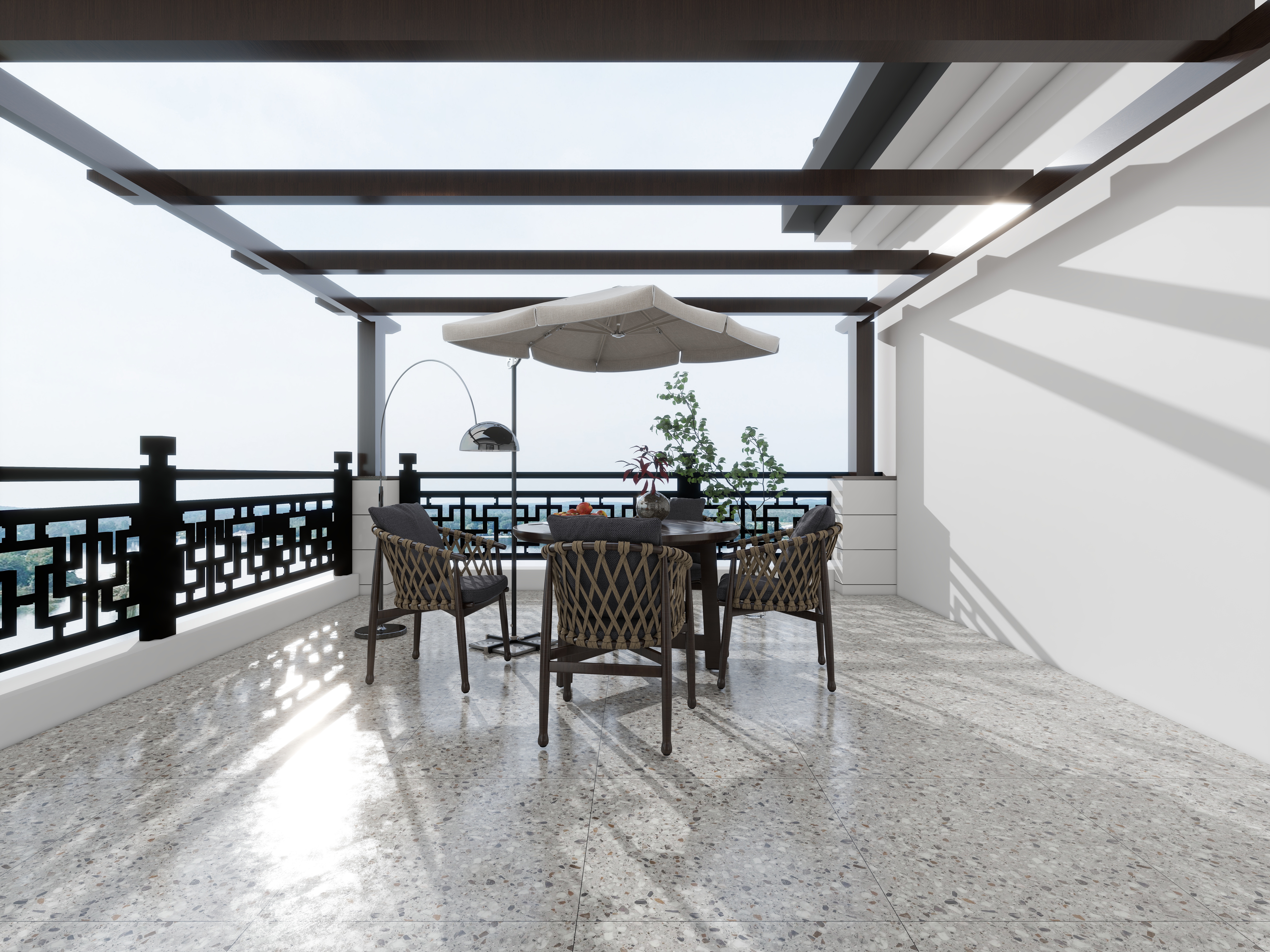 欧阳雪健-烟雨江南｜新中式别墅室内+室外+庭院景观装修效果图