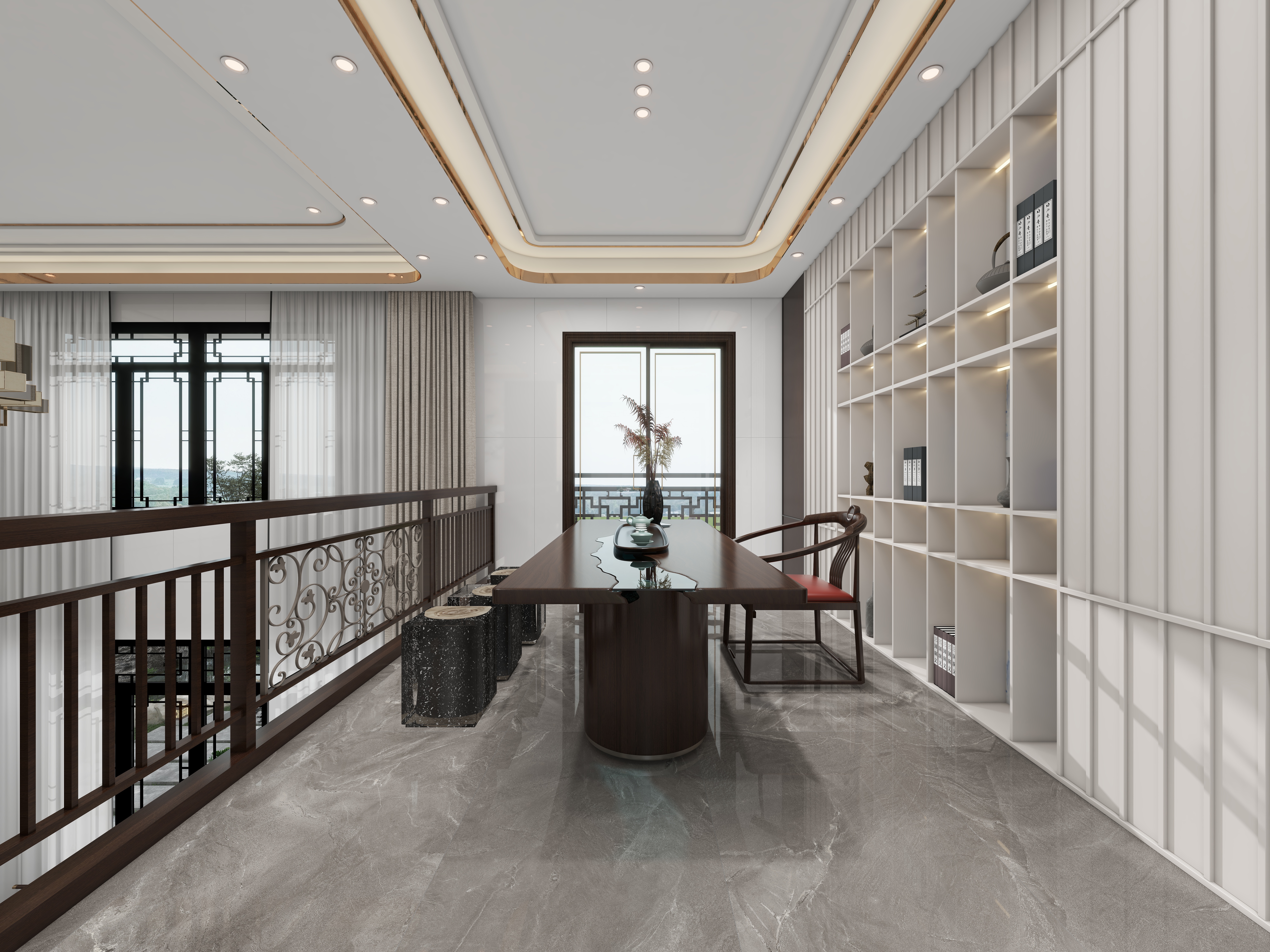 欧阳雪健-烟雨江南|新中式别墅室内+室外+庭院景观装修效果图