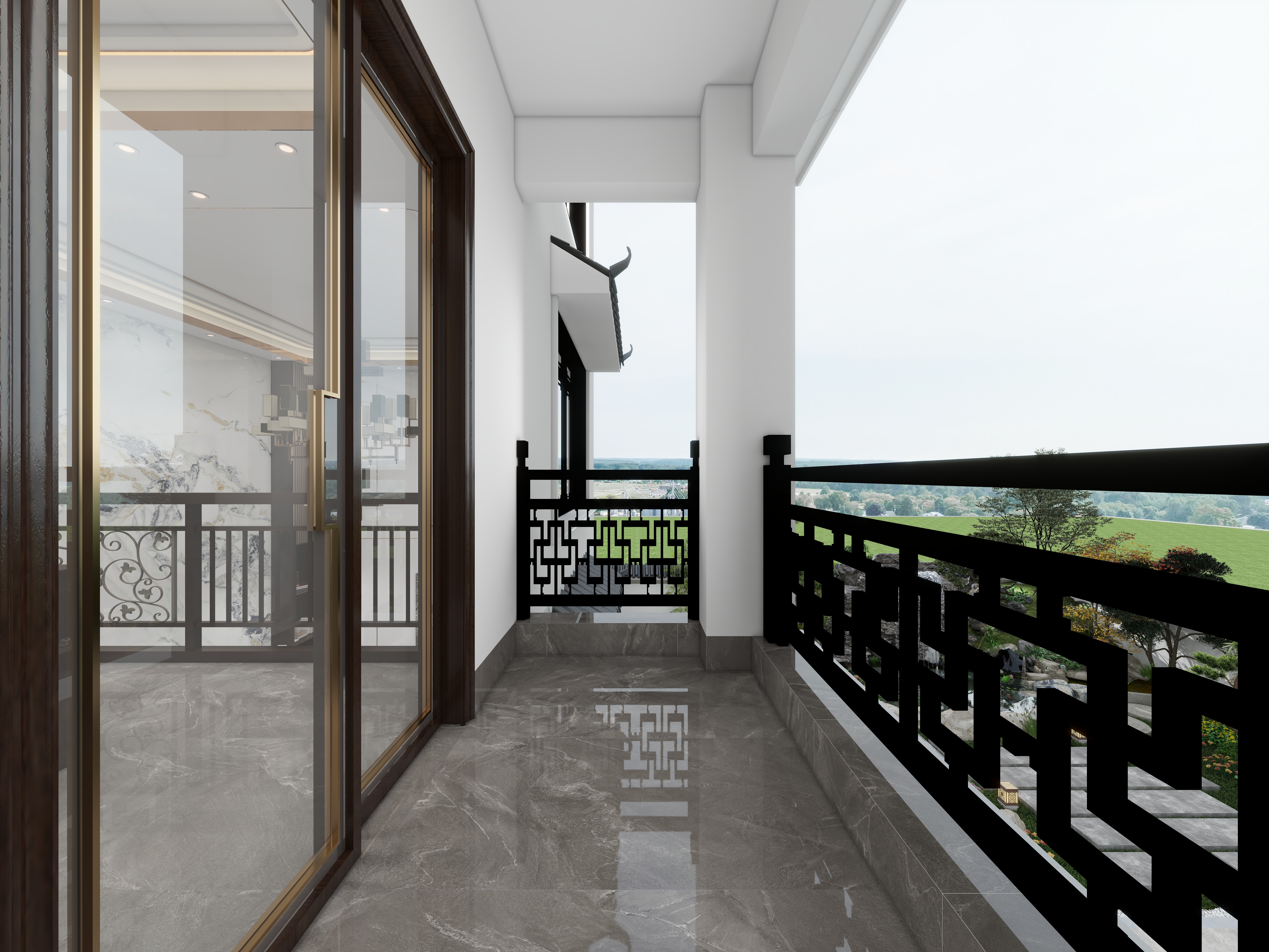 欧阳雪健-烟雨江南｜新中式别墅室内+室外+庭院景观装修效果图