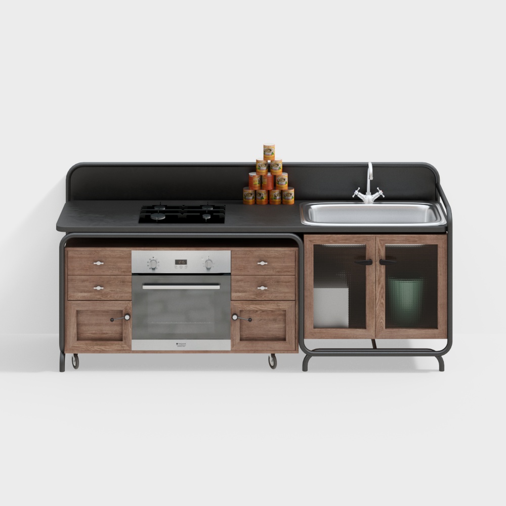 现代厨房一体橱柜3D模型